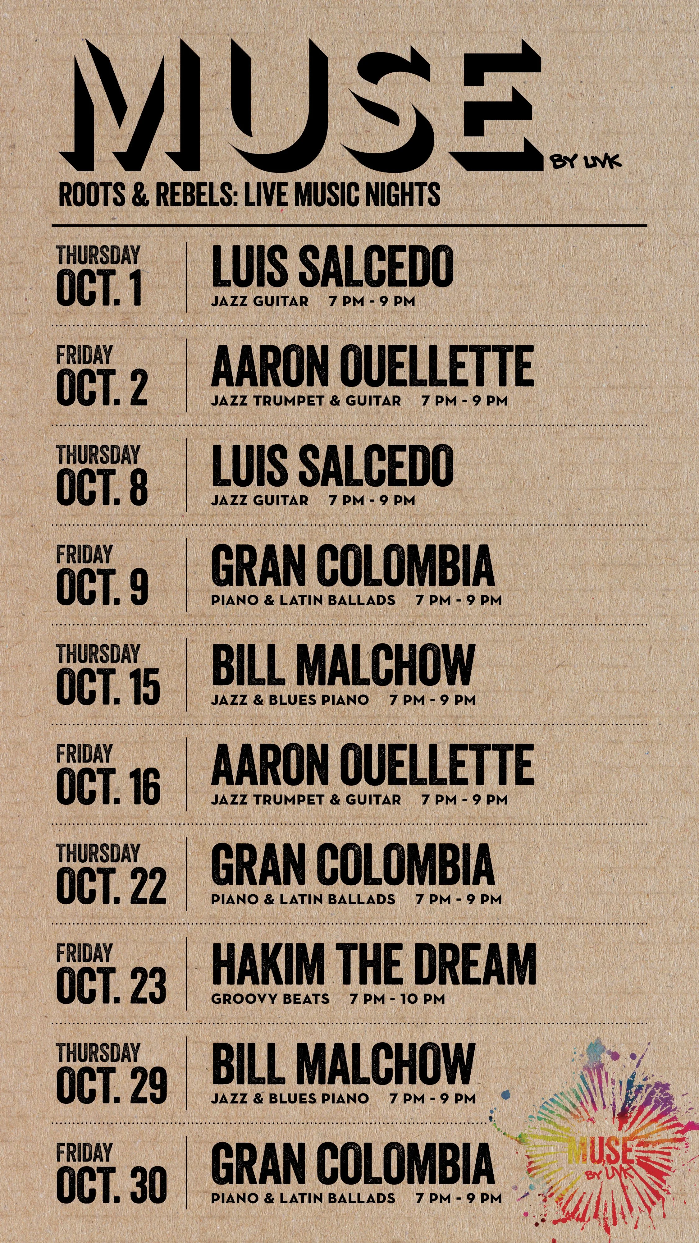 October Live Music Line Up