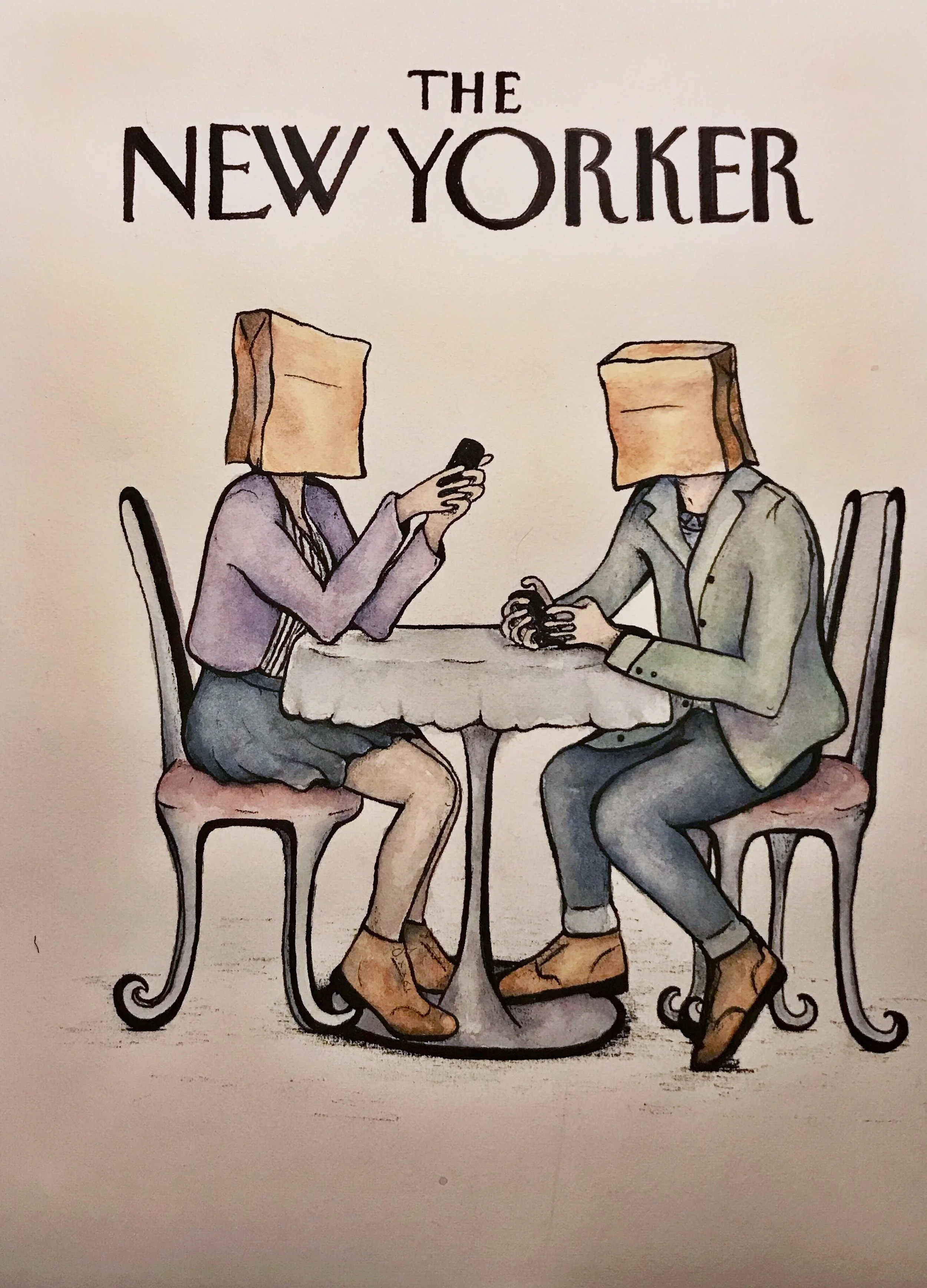 The New Yorker Issue on Online Dating Watercolor and Ink