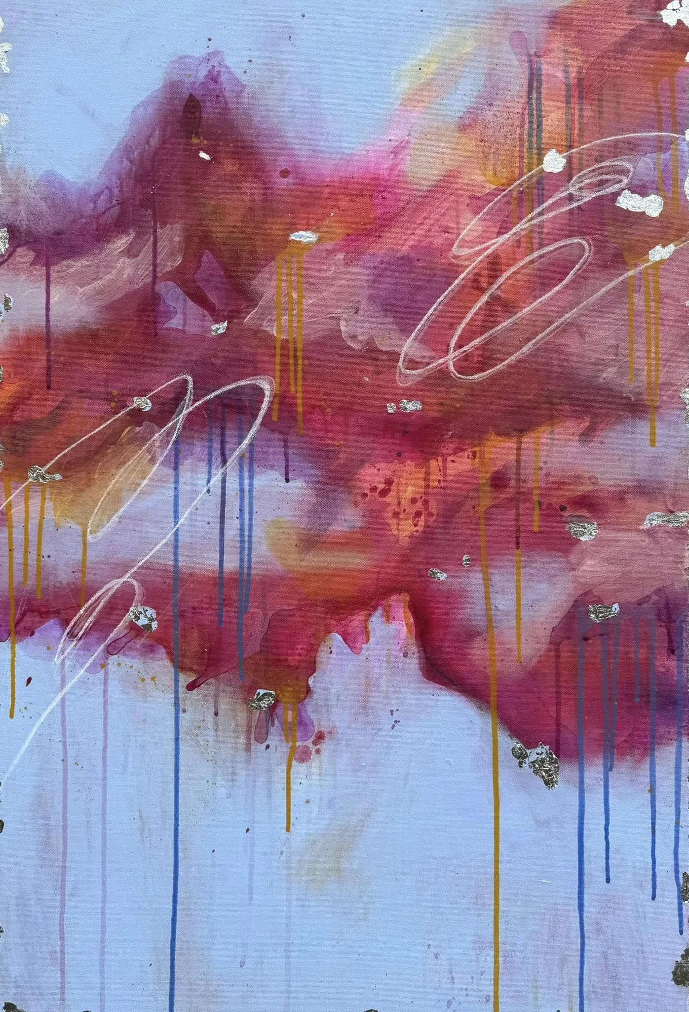 $450 - 24" X 36" X 1.5"  ACRYLIC, SILVER LEAF AND PASTEL ON CANVAS