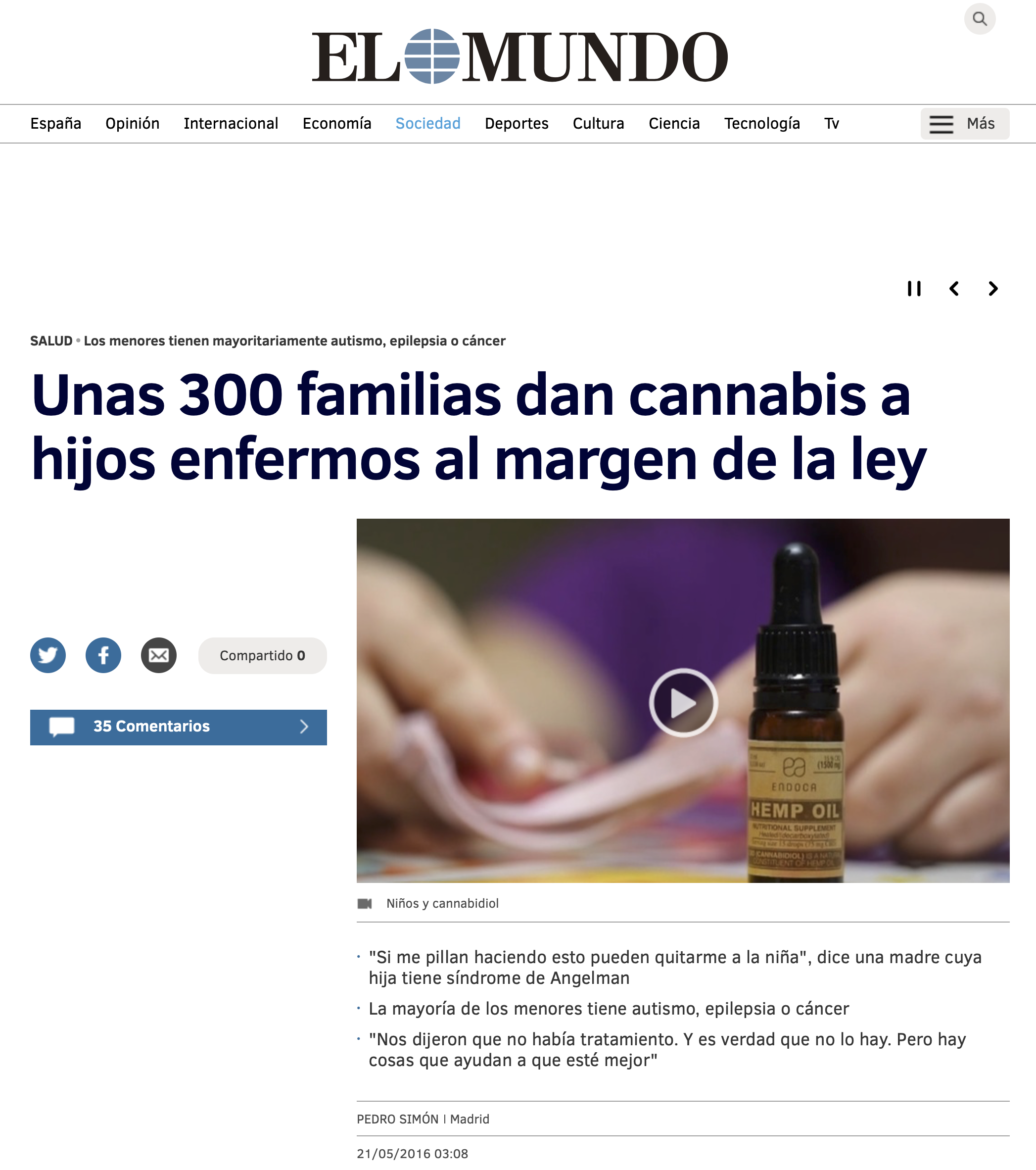 Unas 300 familias dan cannabis a hijos enfermos al margen de la ley