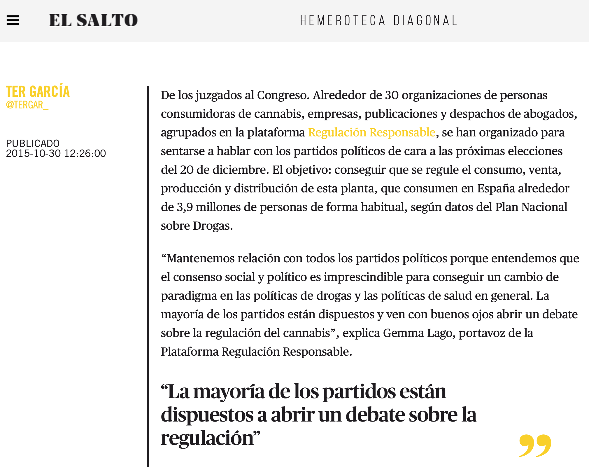 Objetivo para el 20D: regular el cannabis