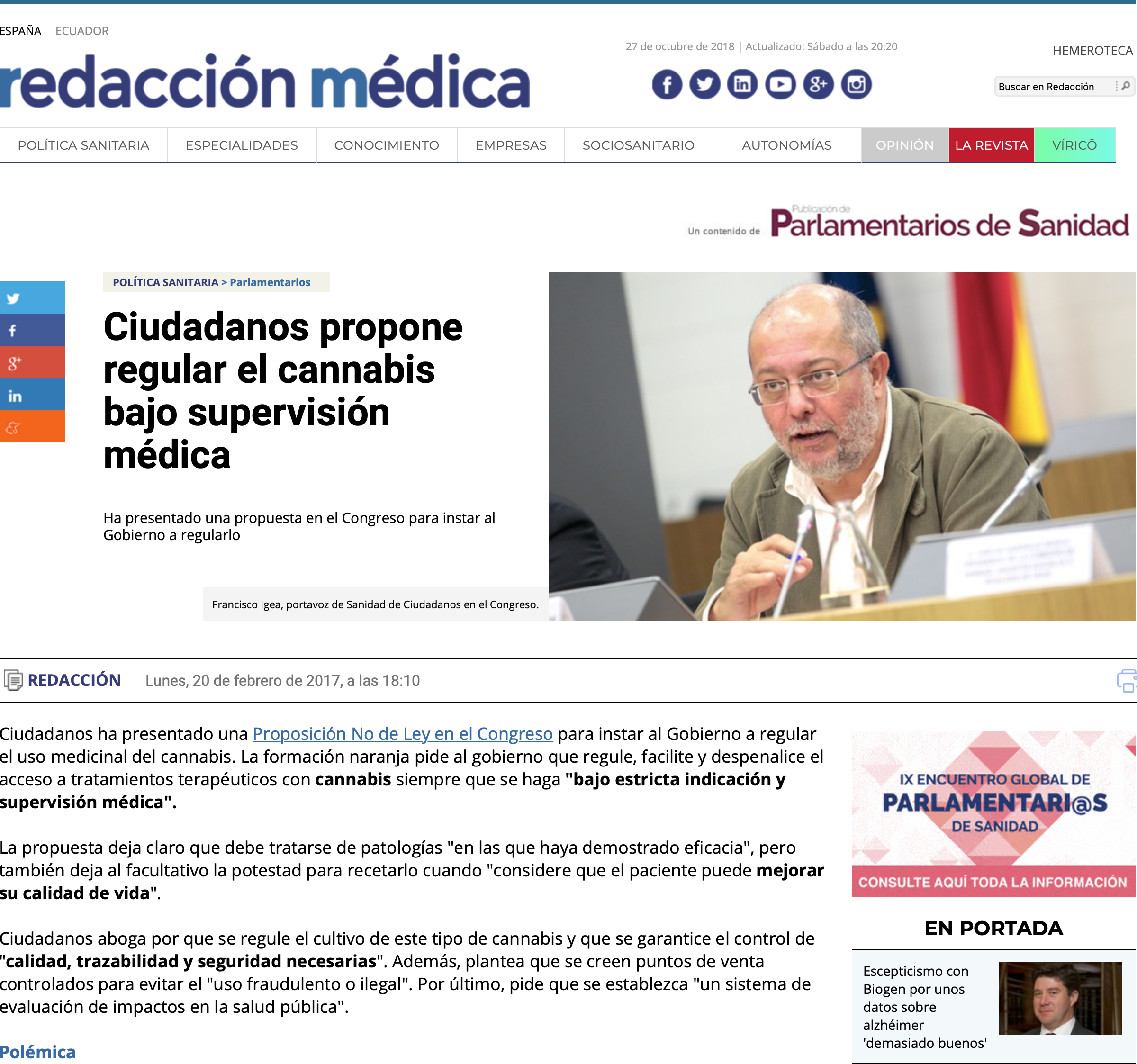 Ciudadanos propone regular el cannabis bajo supervisión médica