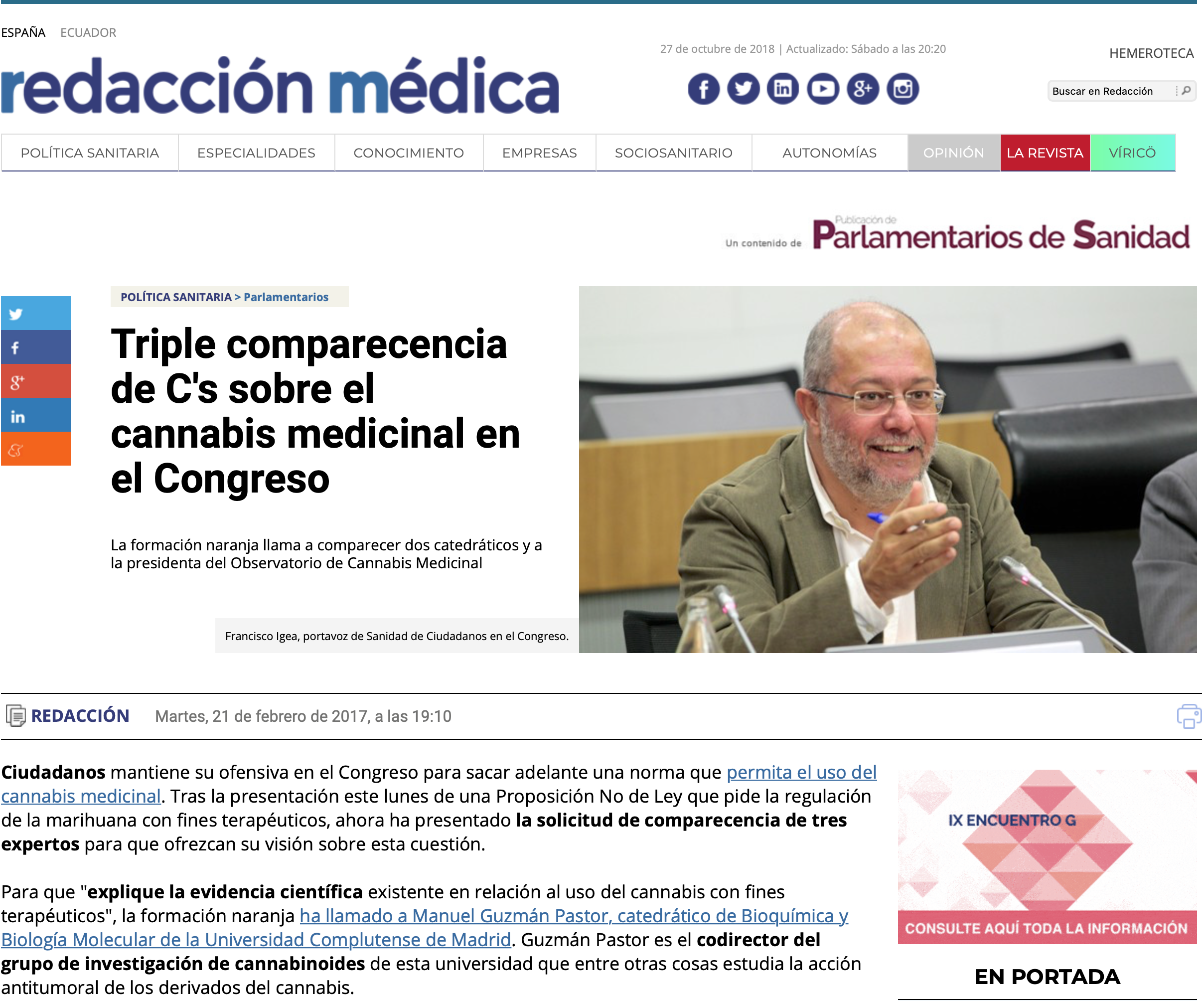 Triple comparecencia de C’s sobre el cannabis medicinal en el Congreso