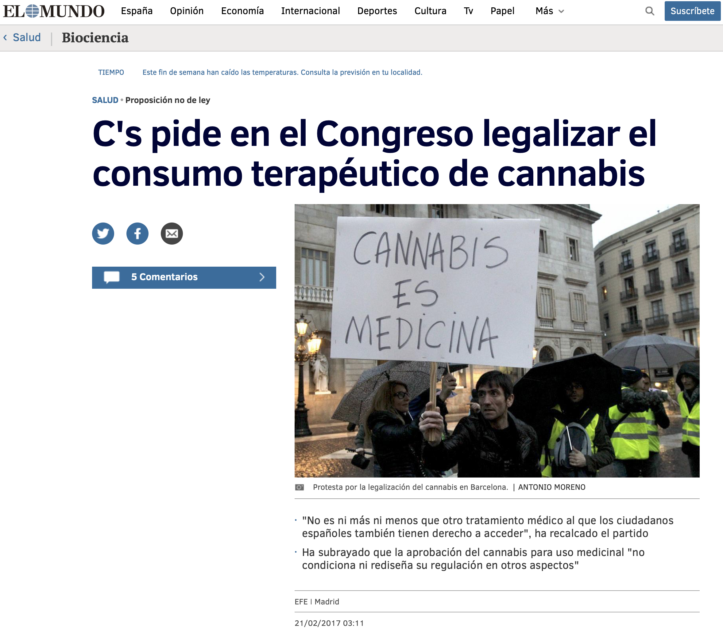 C’s pide en el Congreso legalizar el consumo terapéutico de cannabis