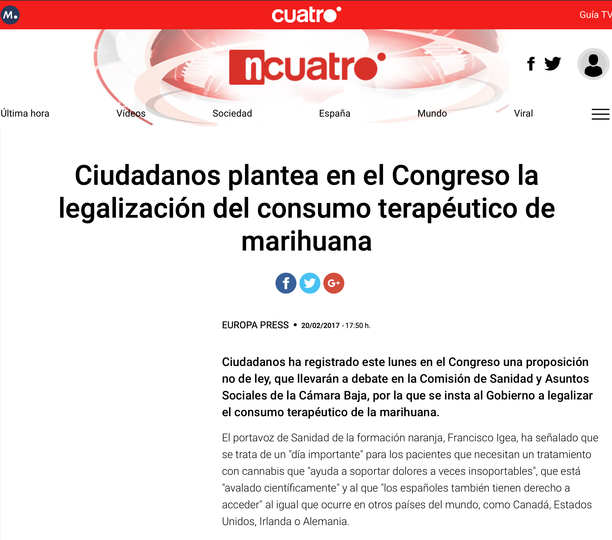 Ciudadanos plantea en el Congreso la legalización del consumo terapéutico de marihuana