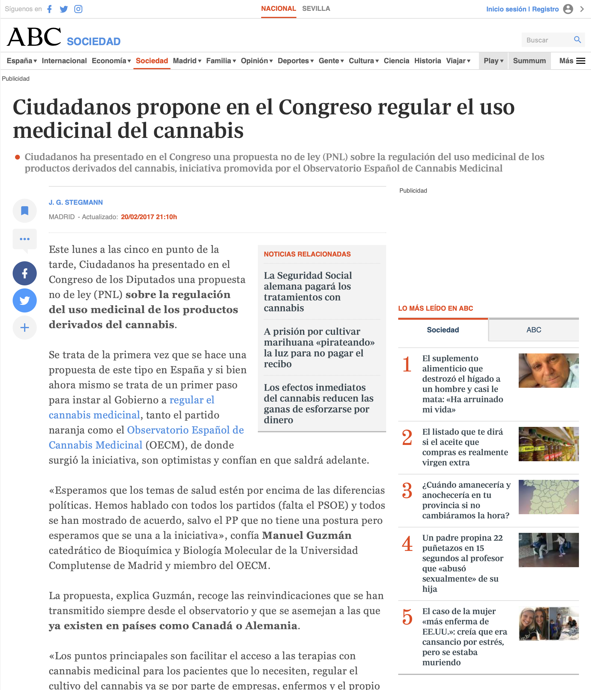 Ciudadanos plantea en el Congreso la legalización del consumo terapéutico de marihuana