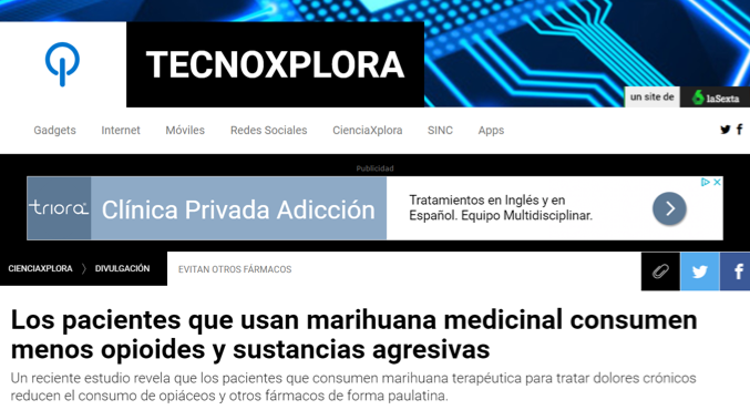 Los pacientes que usan marihuana medicinal consumen menos opioides y sustancias agresivas