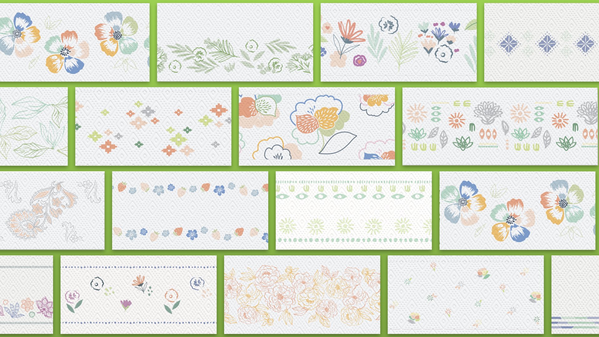 Above is a small example of the range of exploratory of patterns that were put into testing to see what resonated with consumers. Below is the final selection of prints and colorway for the collection.