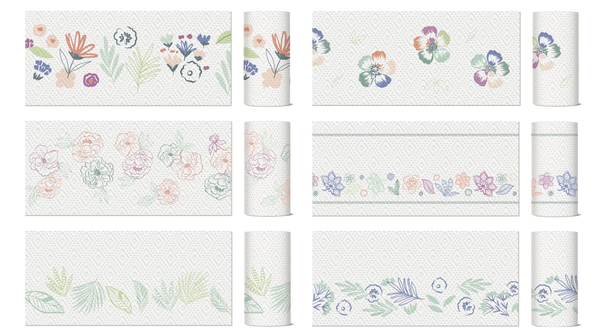 Below is the exploratory for packaging that was inspired by the winning towel prints. I explored a range of designs that were close-in to current and looked at a variety of solutions to help it stand out on shelf. Everything from using minimal amoun