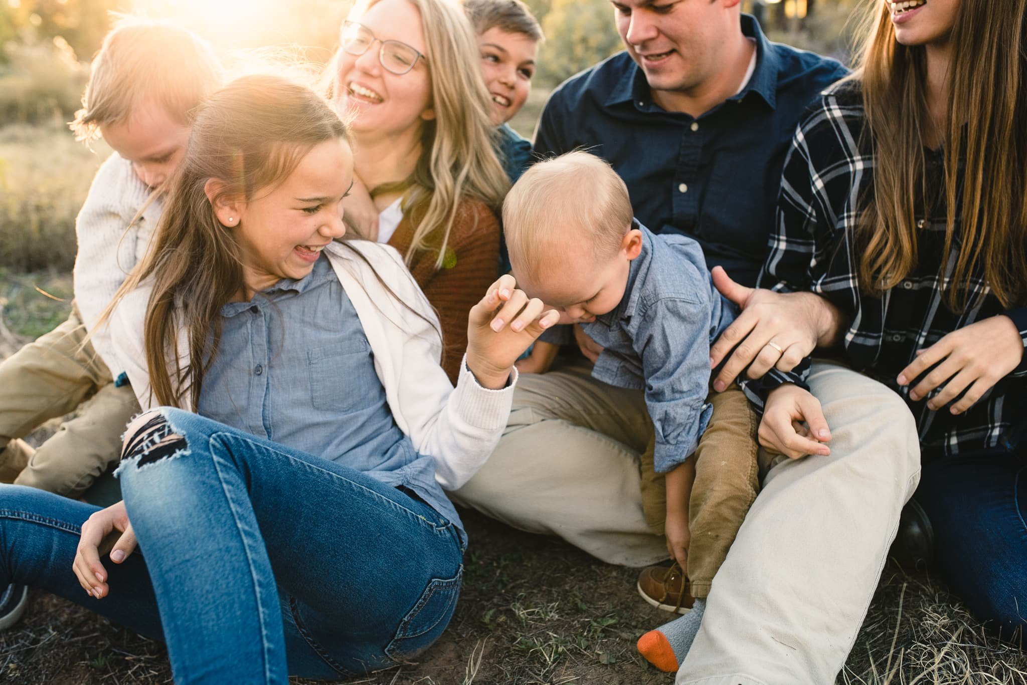 Big family sitting and laughing