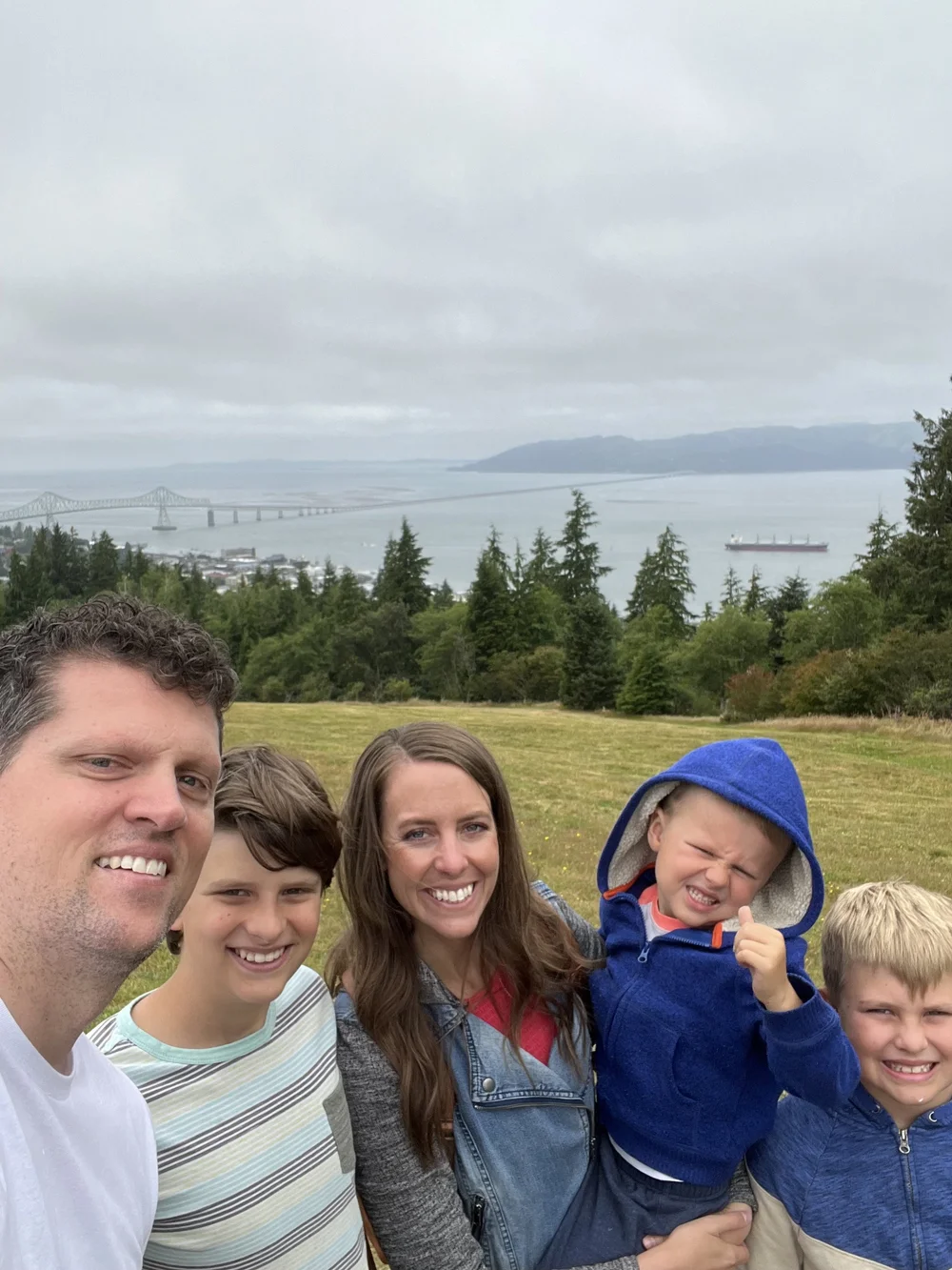 Our family with the seaside in the background 