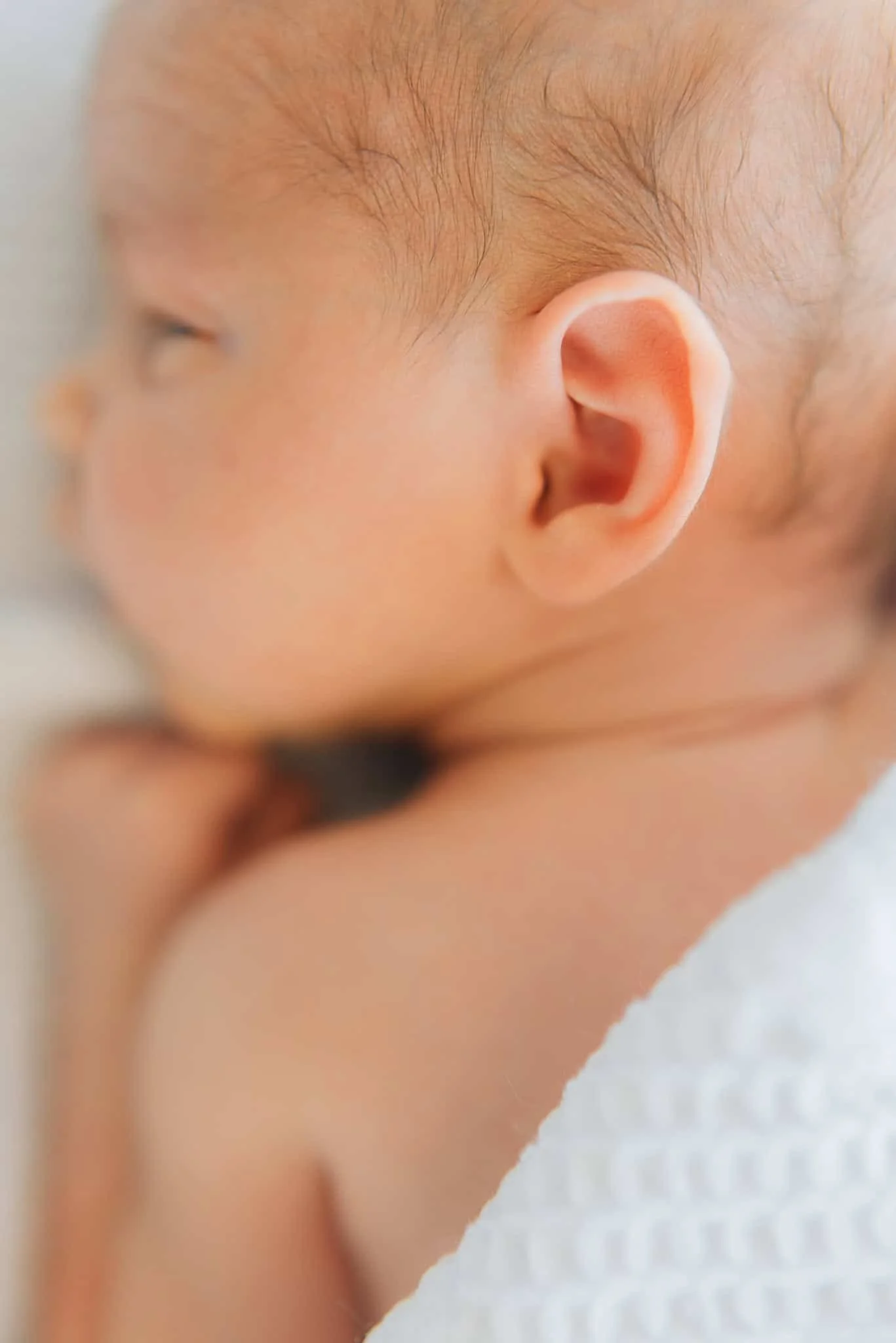 newborn baby profile and close-up of little ear