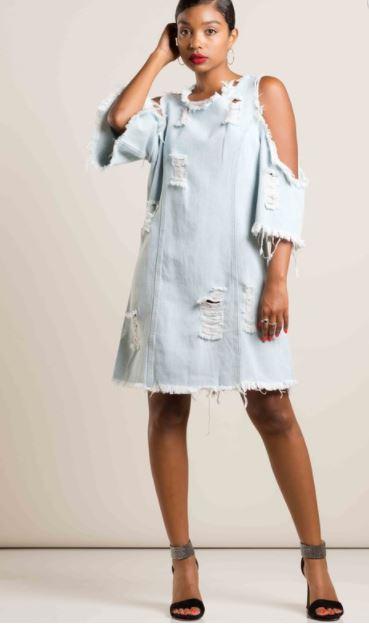 Distressed Denim, Cold Shoulder Dress 
