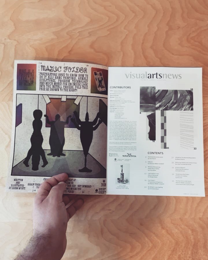 Wrote and illustrated this fun folder page for SMUAG in Visual Arts News celebrating Preparators and art workers! ✨