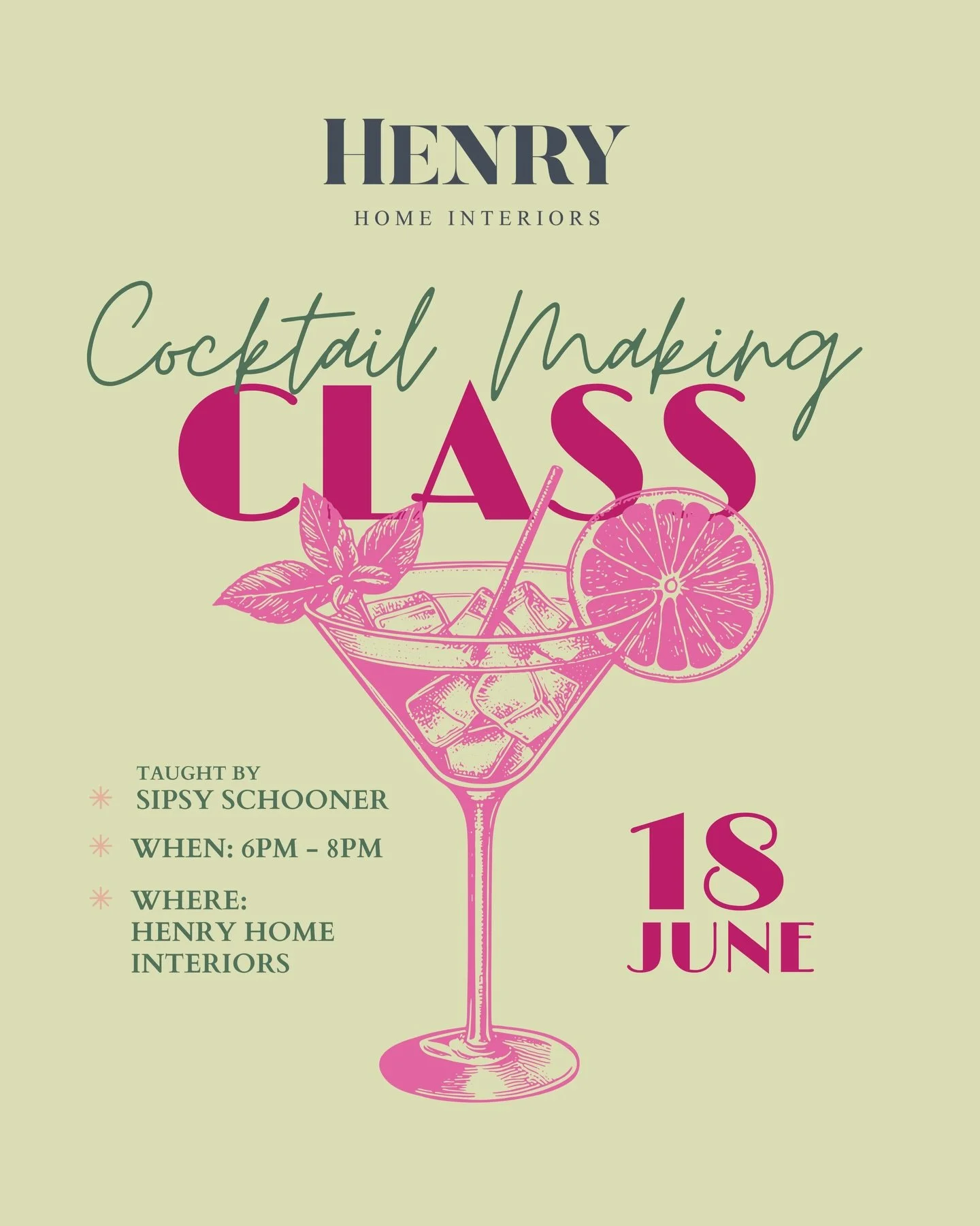 JOIN US THURSDAY, JUNE 18th from 6-8pm for a fun filled night of cocktails OR mocktails, learning techniques from The Sipsy Schooner that will have you impressing your guests for years to come! Sign up at the link in bio🍸✨🩷

WHATS INCLUDED: All sup