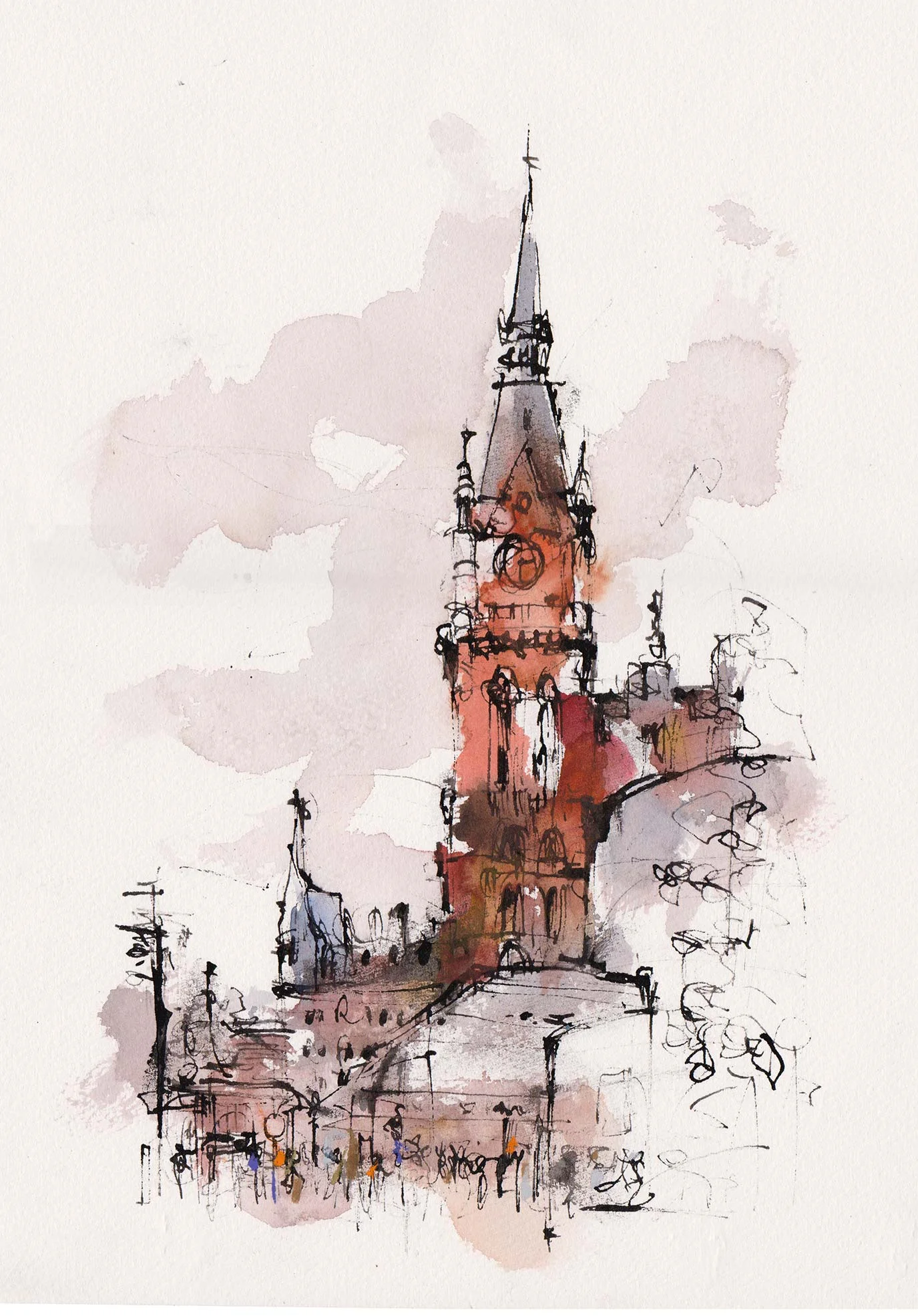 ST PANCRAS STATION Ink and watercolour (sold)