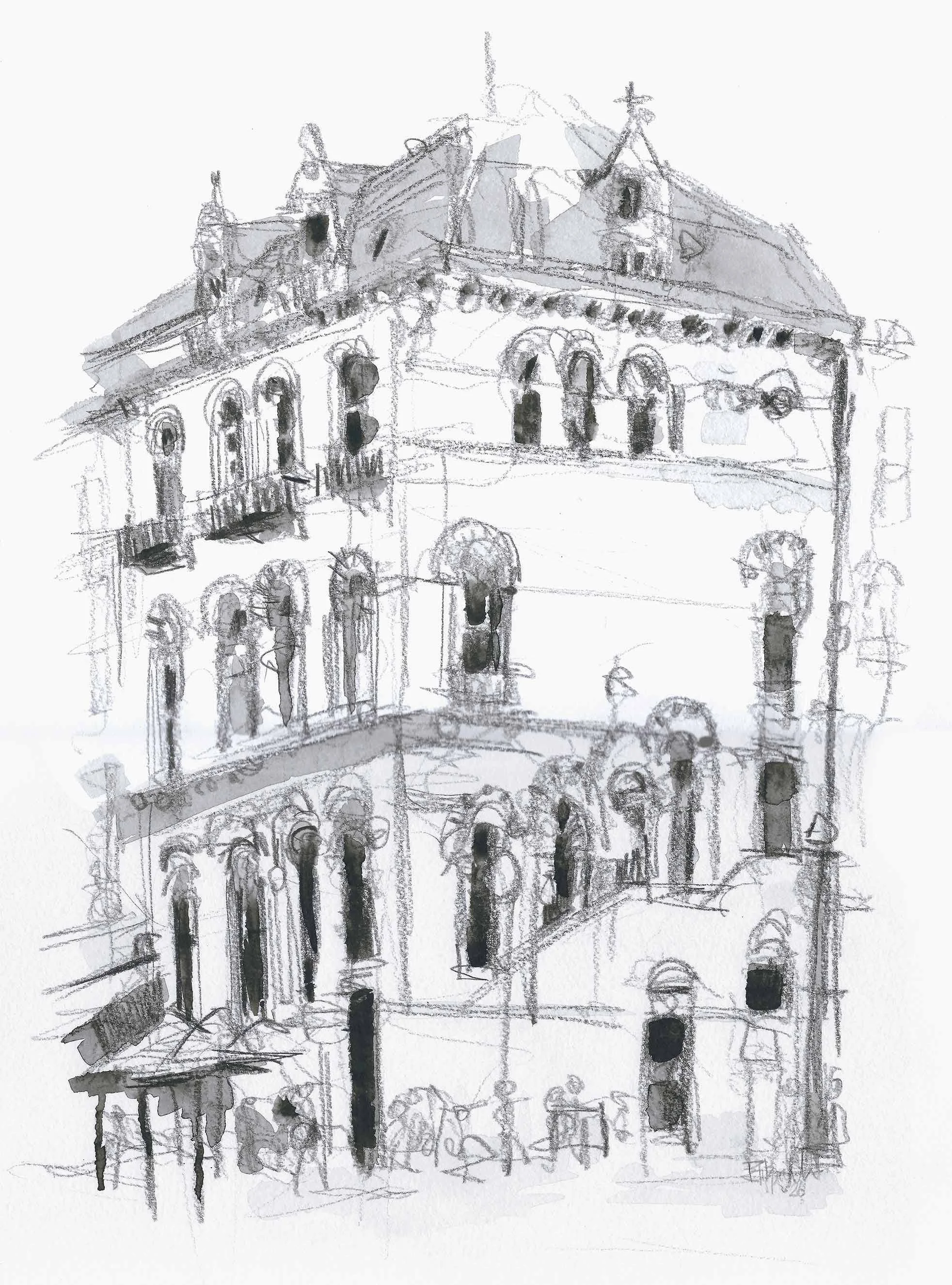 Dame Street Building - Study. Unframed. Pencil and wash.