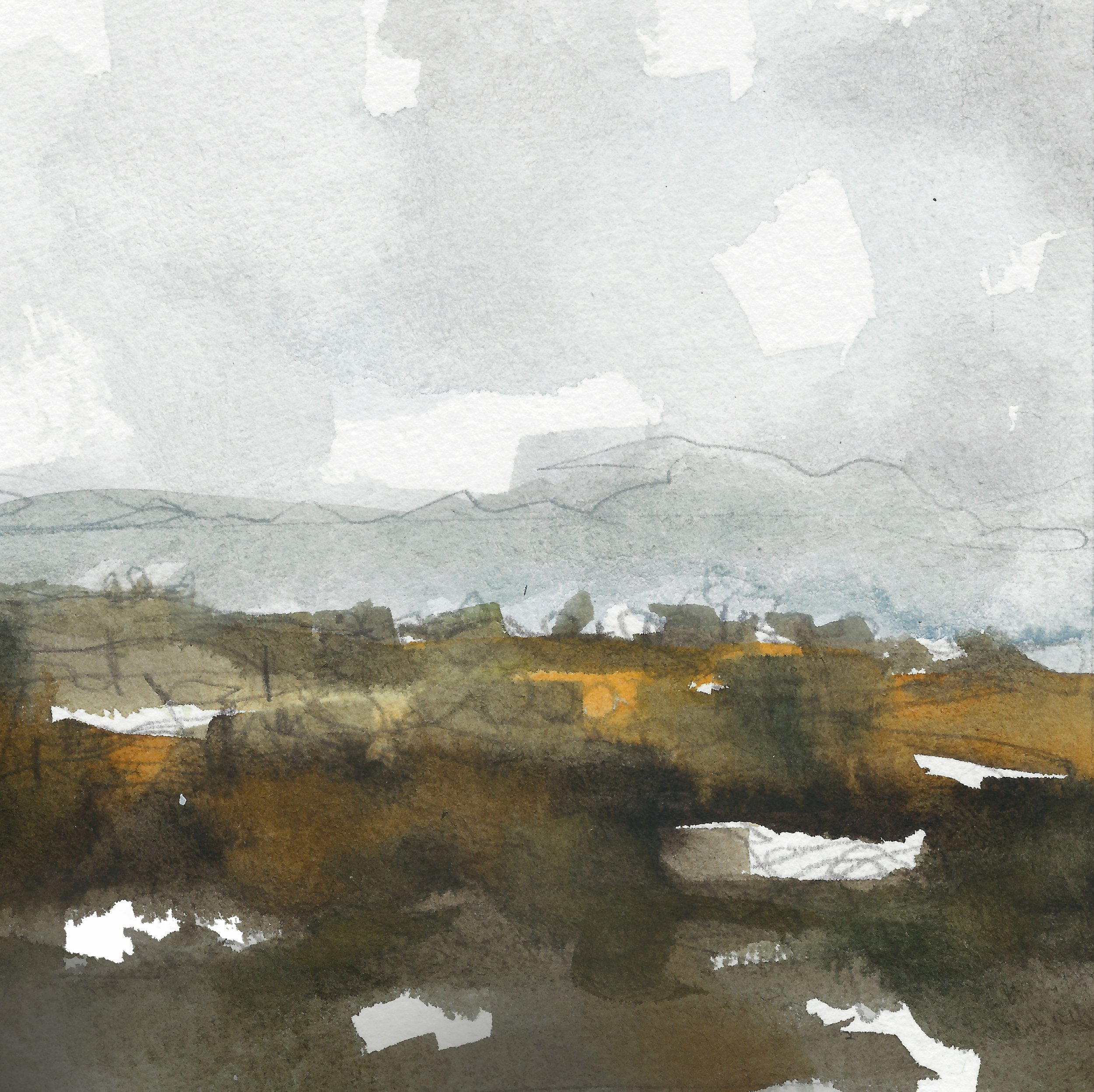 From Cill Rialaig - Ballinskelligs, Co Kerry - Study. Mixed media original painting. 13 x 13cms.