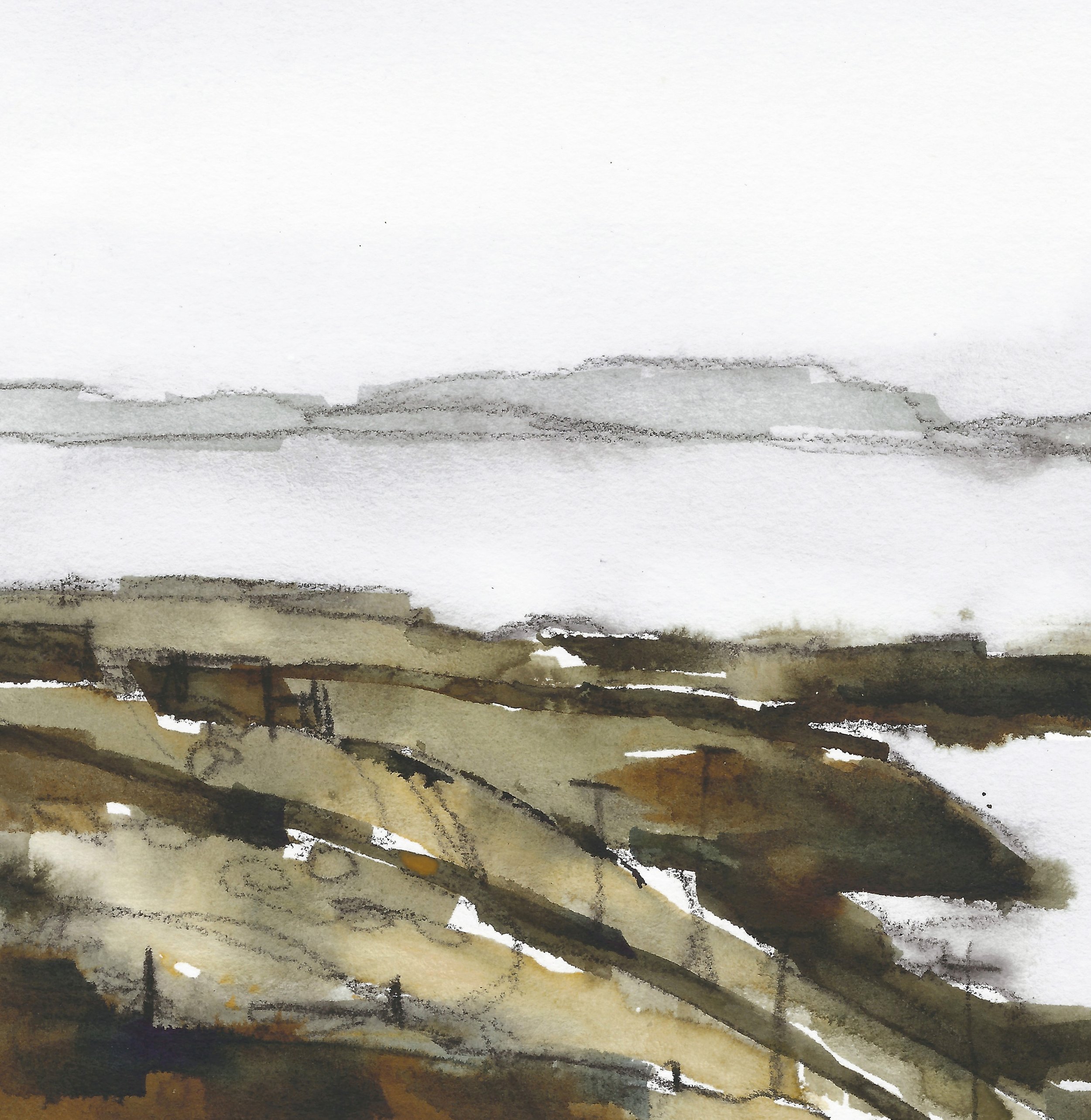 Near Cill Rialaig - Ballinskelligs, Co Kerry - Study. Mixed media original painting. 13 x 13cms.