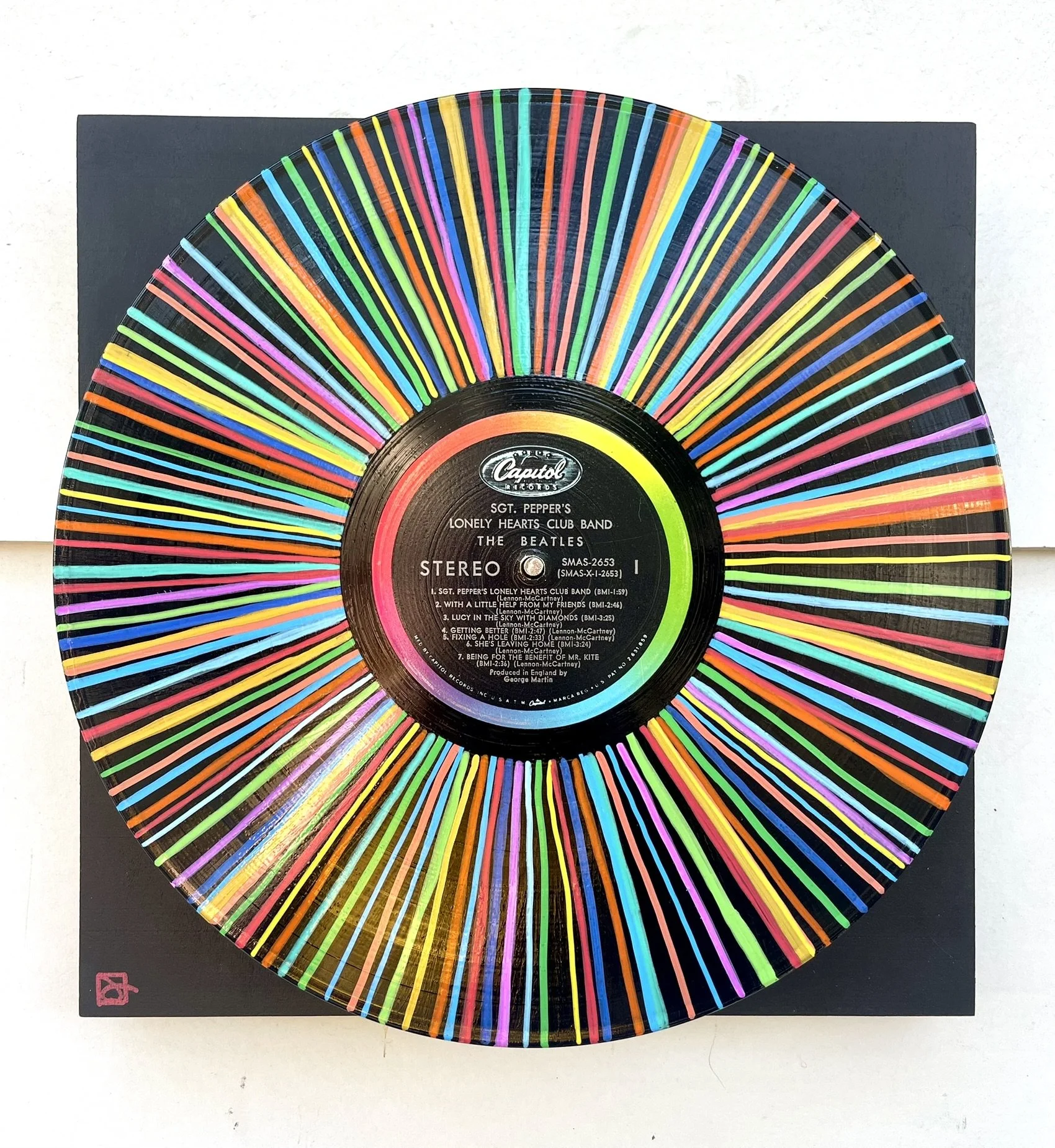 Sgt. Pepper's Lonely Hearts Club Band  (The Beatles)
 
12x12 Painted Up-cycled LP Record on Wood Panel