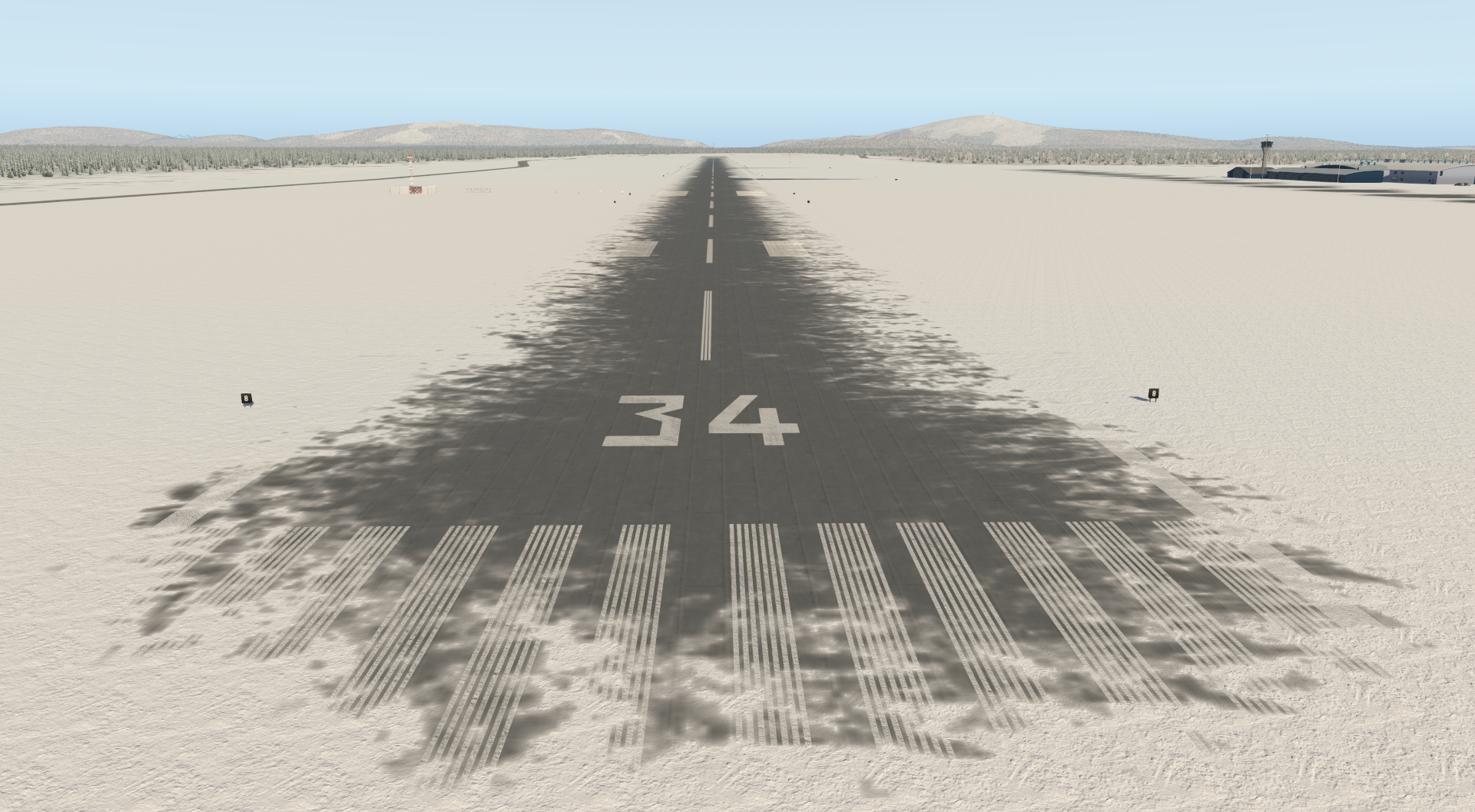 This image uses a freeware winter mod available on Xplane.org that will be linked with the release of the scenery. It changes the Xplane ground textures too look snowy. My scenery only includes the snow within the airport perimeter.