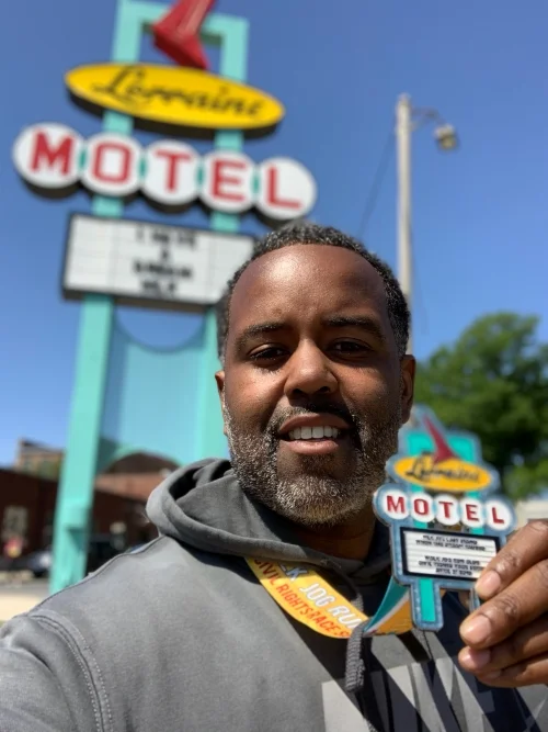 Francis Miller outside of the National Civil Rights Museum in downtown Memphis referenced in Chapter One.