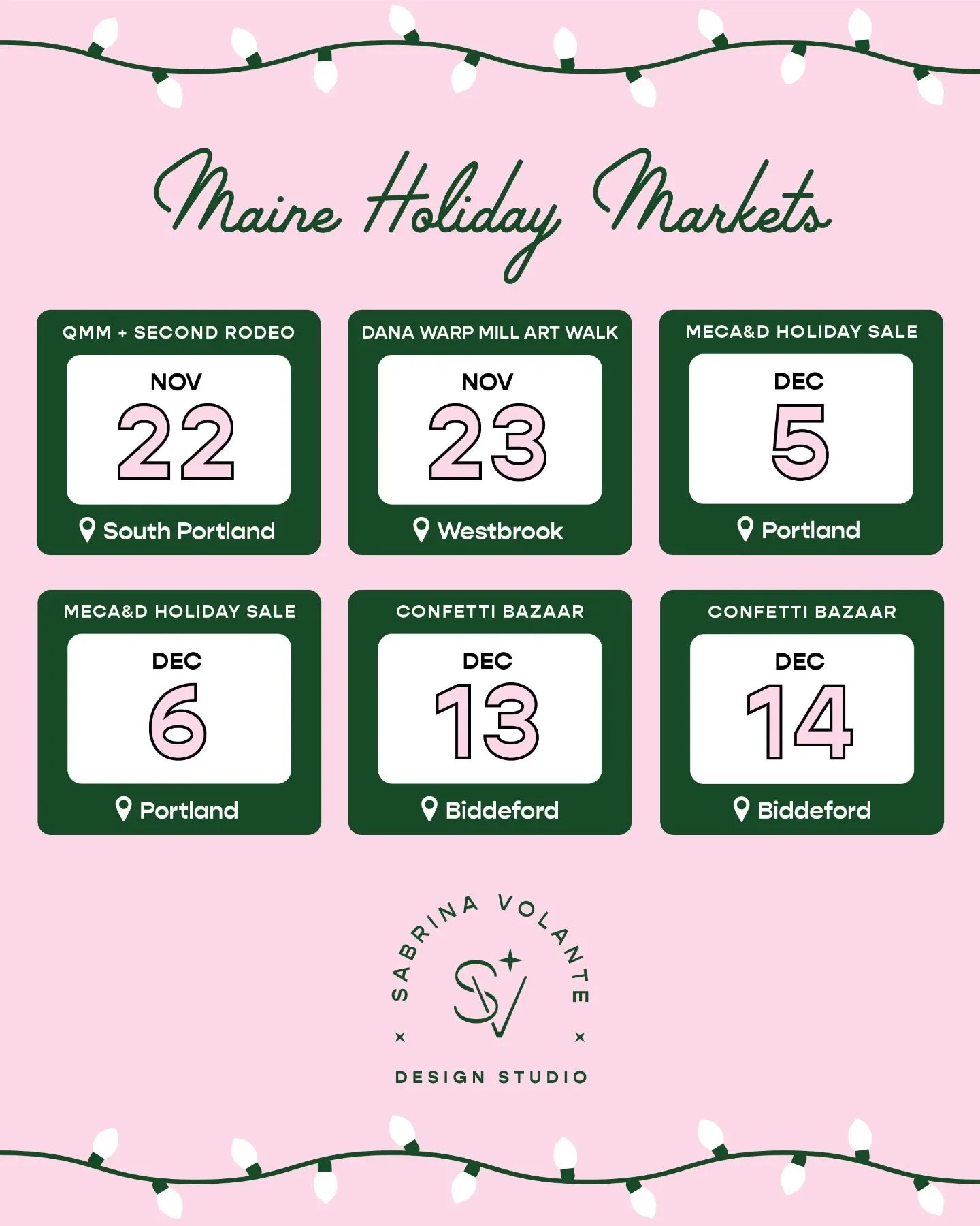 Friends! The time for holiday markets is upon us! Here's a quick look at all the events I'll be vending at--for more details check out my website 💕