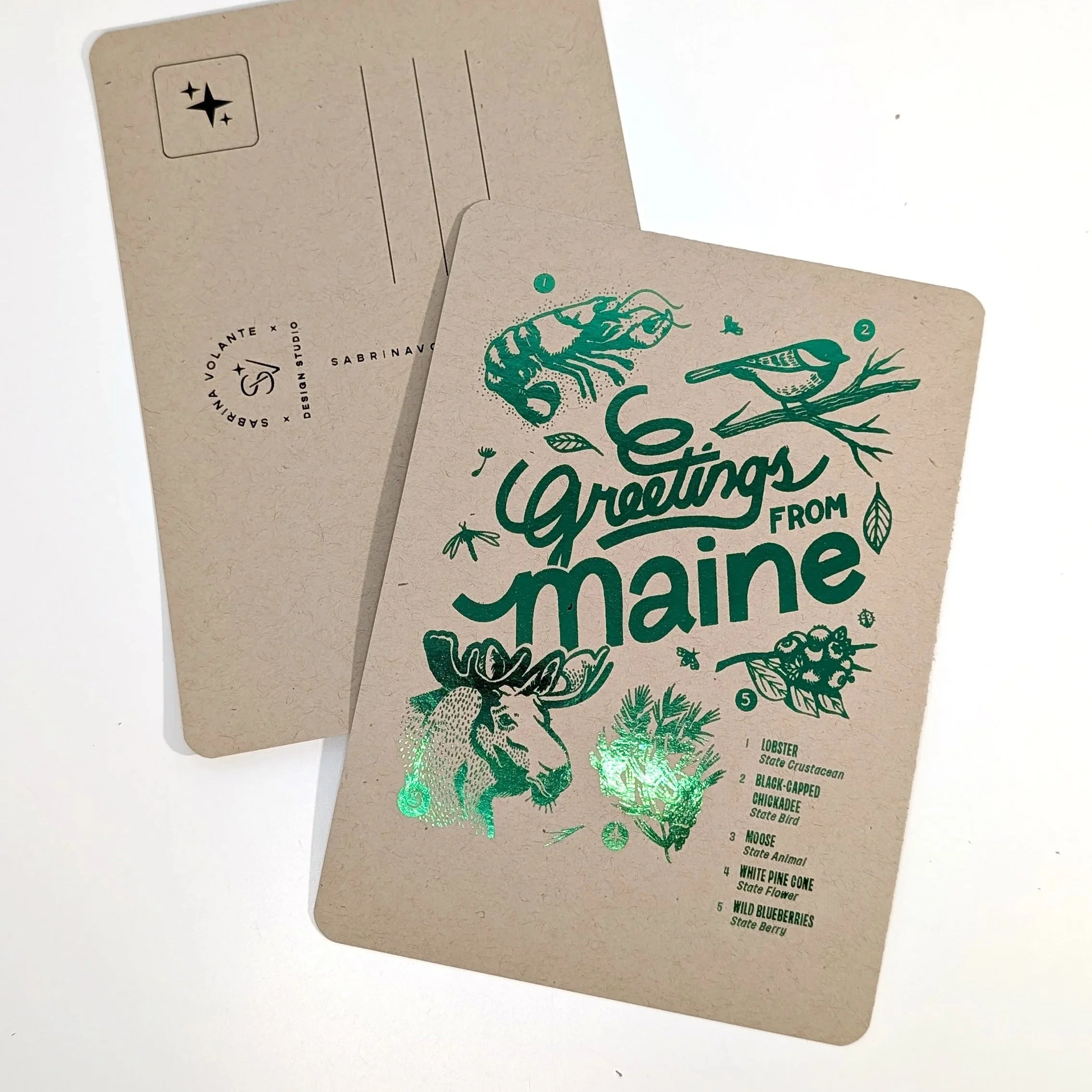 Greetings From Maine Foil Postcard