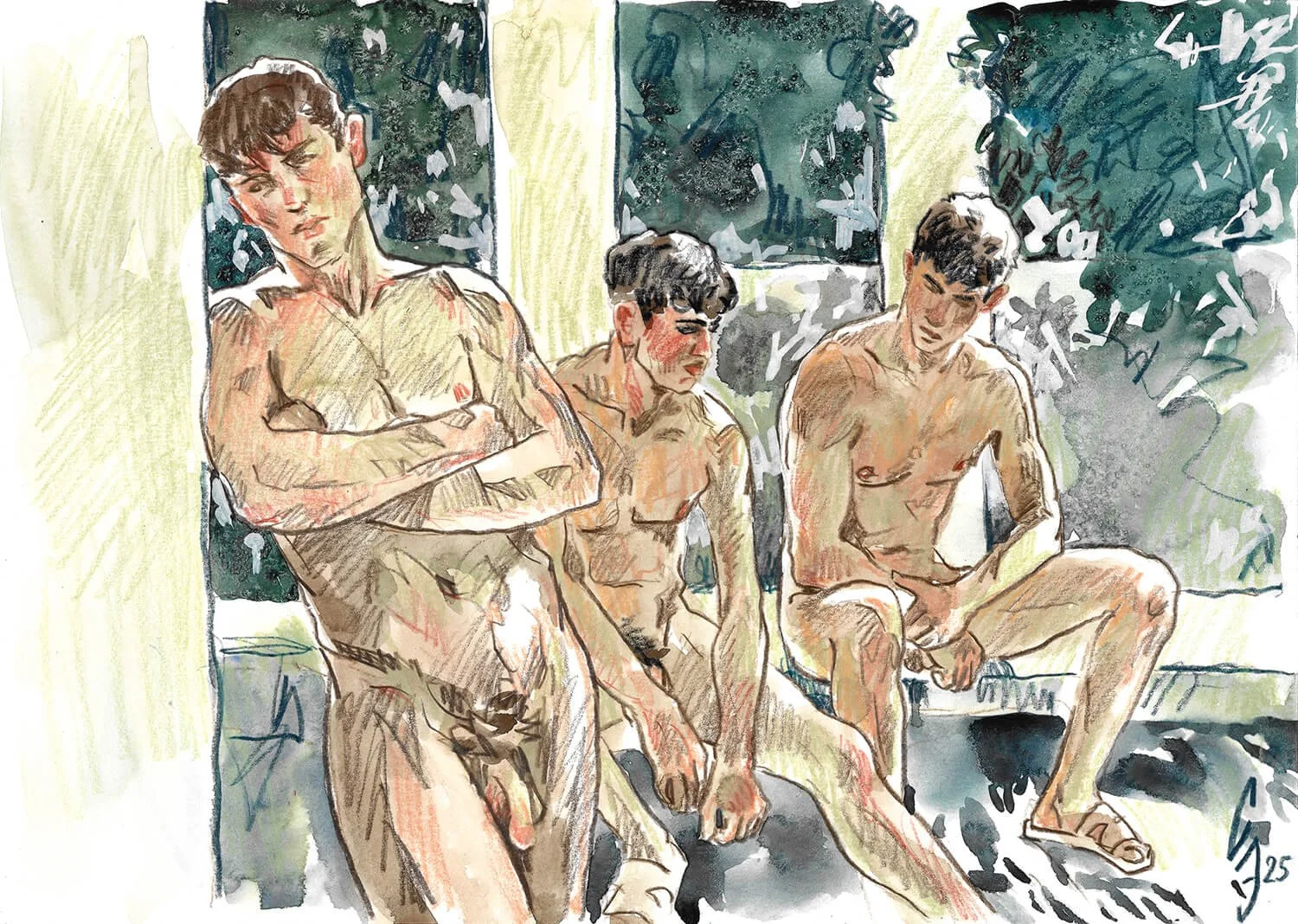 In the gazebo of a shady alley