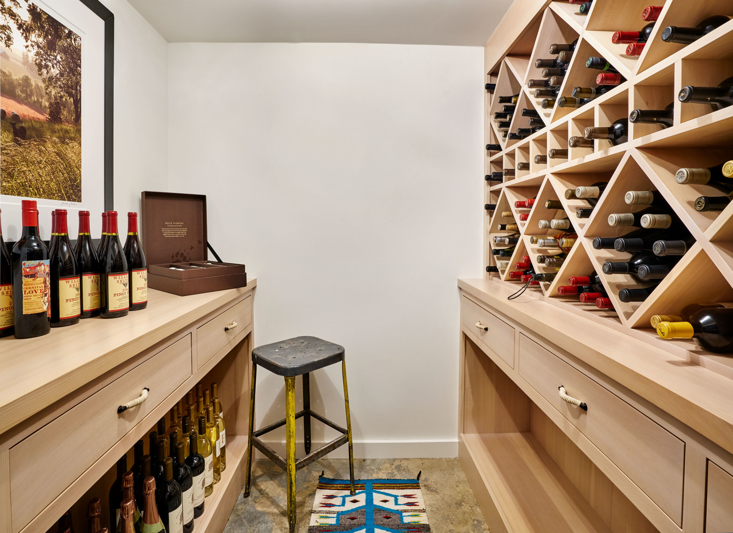 Wine cellar custom spruce built-ins.