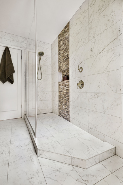 Residential Remodels Kitchens Baths, Large Tile Shower Floor Linear Drain