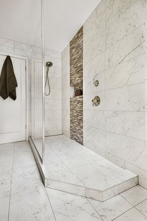 Residential Remodels Kitchens Baths, Large Format Tile Shower Floor Linear Drain