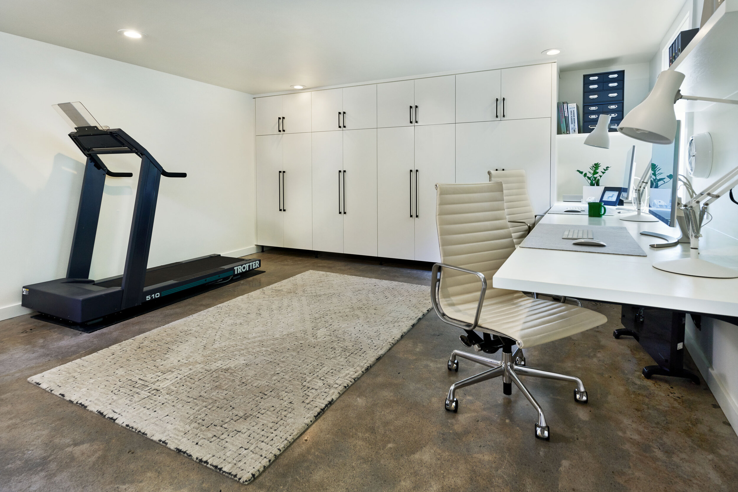 New office doubles as a workout space. 