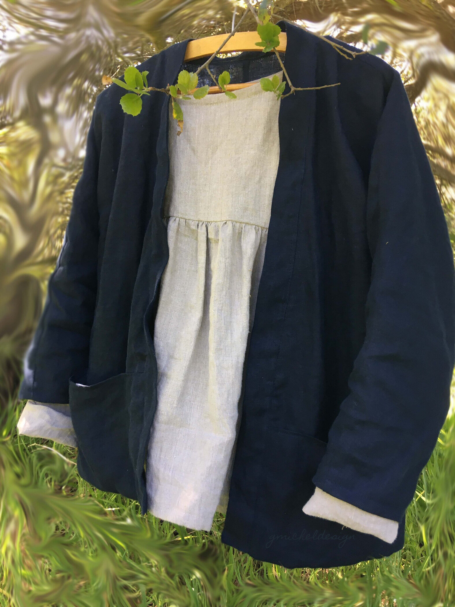 Blue Linen Jacket over Linen Shirt