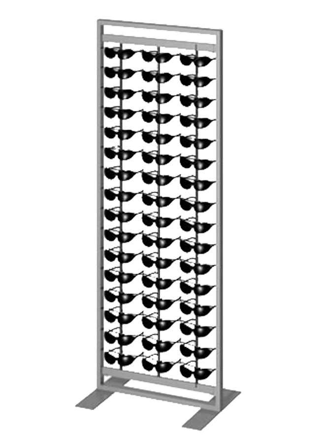 Floor Collection – Slotted Frame Merchandiser ITEM#: FS004A, SP001P, SPG01P FS004A - 22" x 72" Hang/Fold Sunglass Panel, SP001P - 22" x 70" Perf Panel Sunglass Holder, SPG01P 4" x 5" Eyeglass Holder Other finishes are available