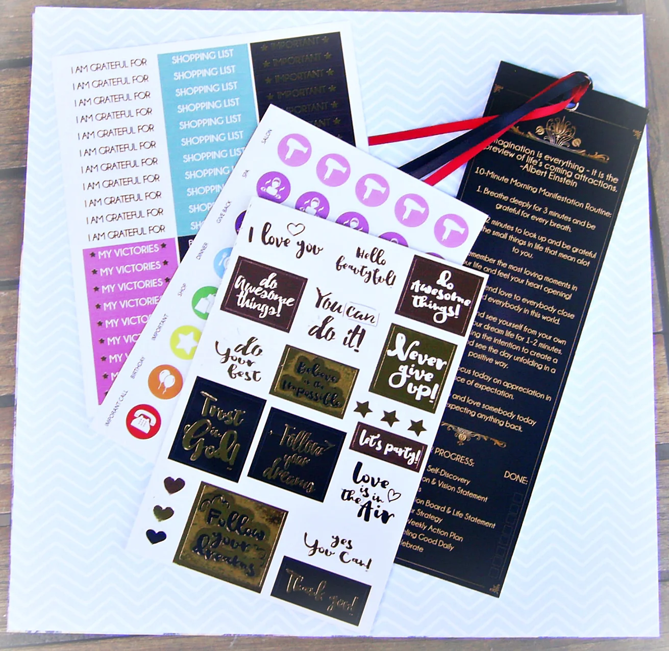 The stickers included with the Law of Attraction Planner