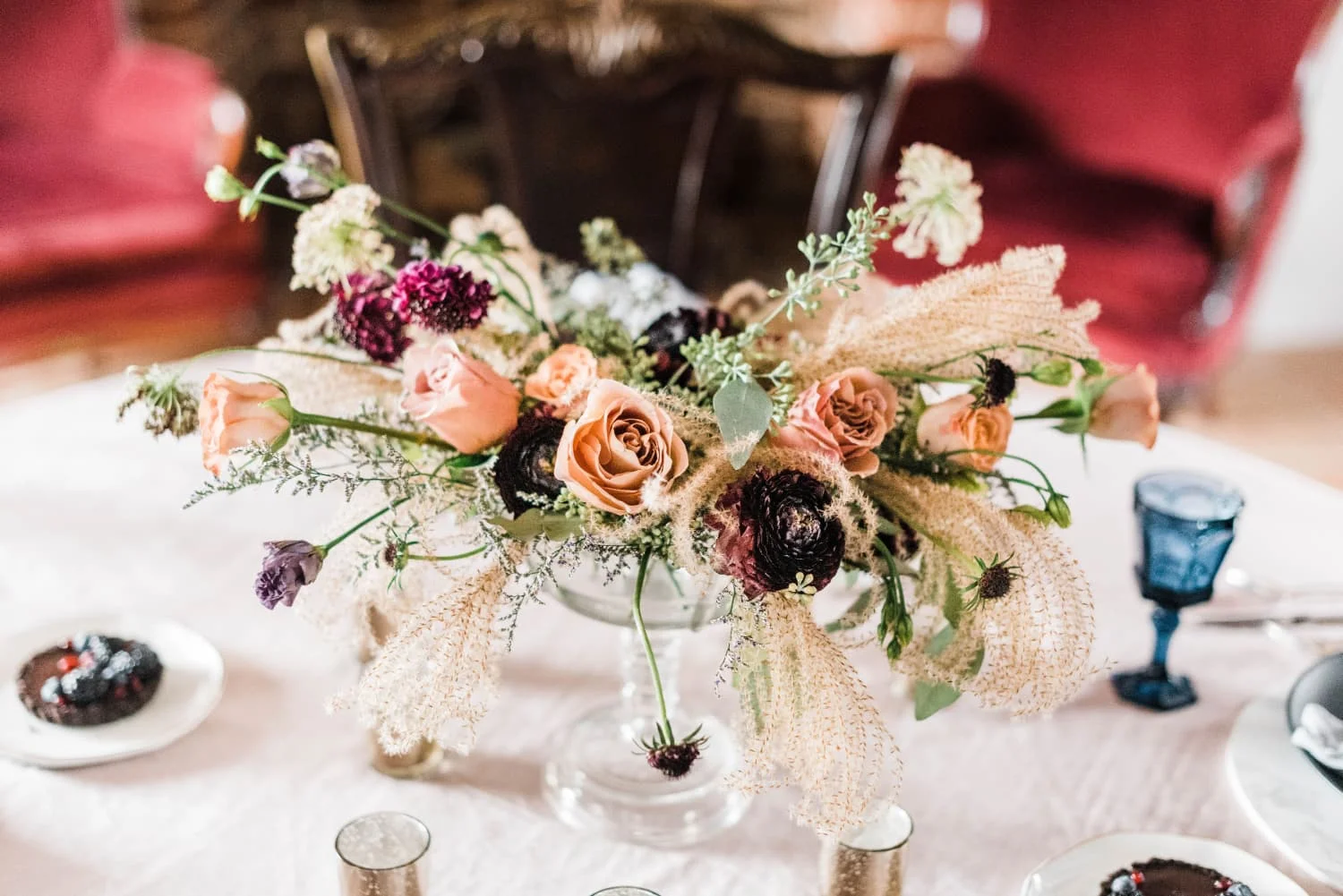 close up of centerpiece on table at historic bed and breakfast.jpg