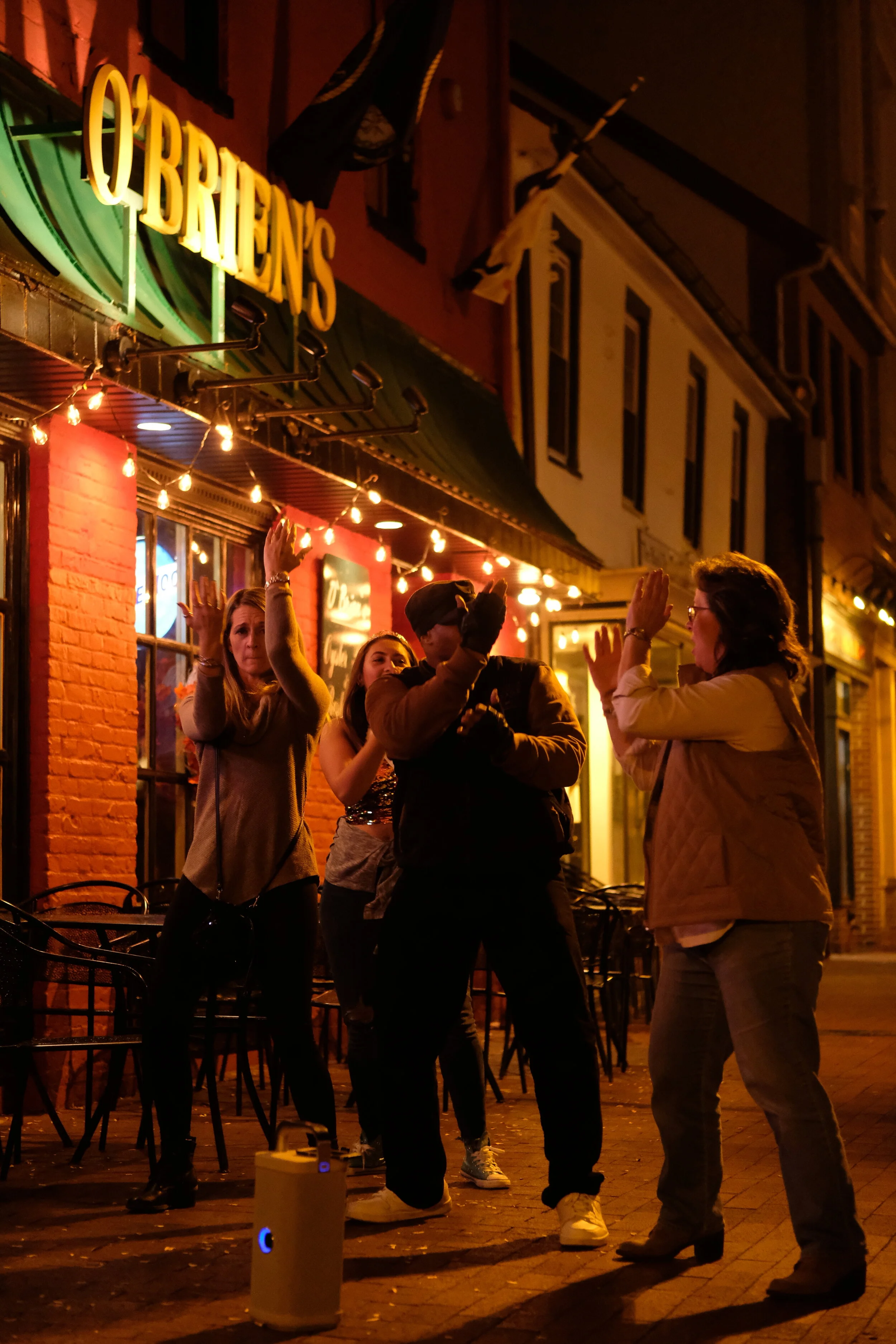  Are we now enjoined enough with the spirit of release through our drinking that we can dance unbothered and lacking all shame or self-consciousness with a strange who has produced a boombox.  