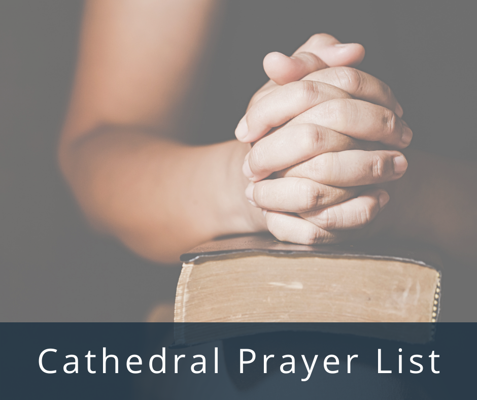 To add a name to the prayer list, please email Karen Amundrud. If you or someone you know is ill or hospitalized, please call the Cathedral Office (727-822-4173).  For pastoral care concerns, contact Canon Ethan J. Cole.