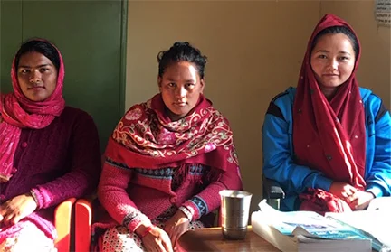 Baseri Clinic’s new staff, (at left) Parbati, new clinic nurse, (center) Sita, the admin assistant, and (at right) Anita the new mid-wife.