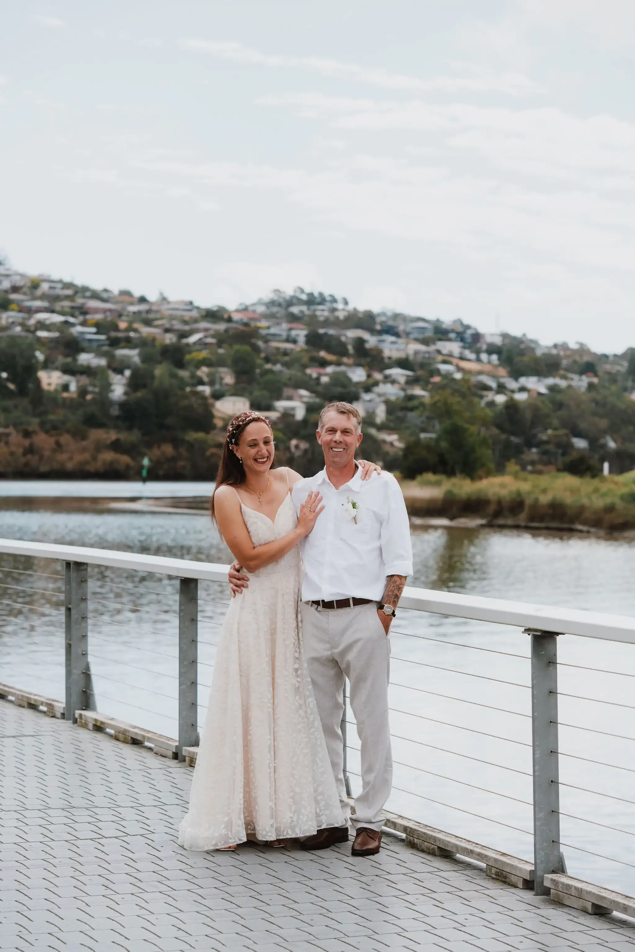 Couple eloping on the Tamar River in Launceston with I Do Drive Thru — elopement celebrant from $400