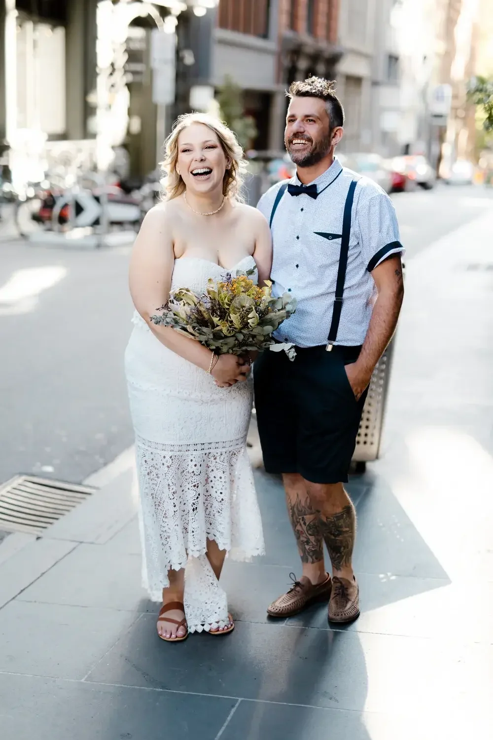 Couple in a Melbourne laneway after their secret elopement with I Do Drive Thru — from $400