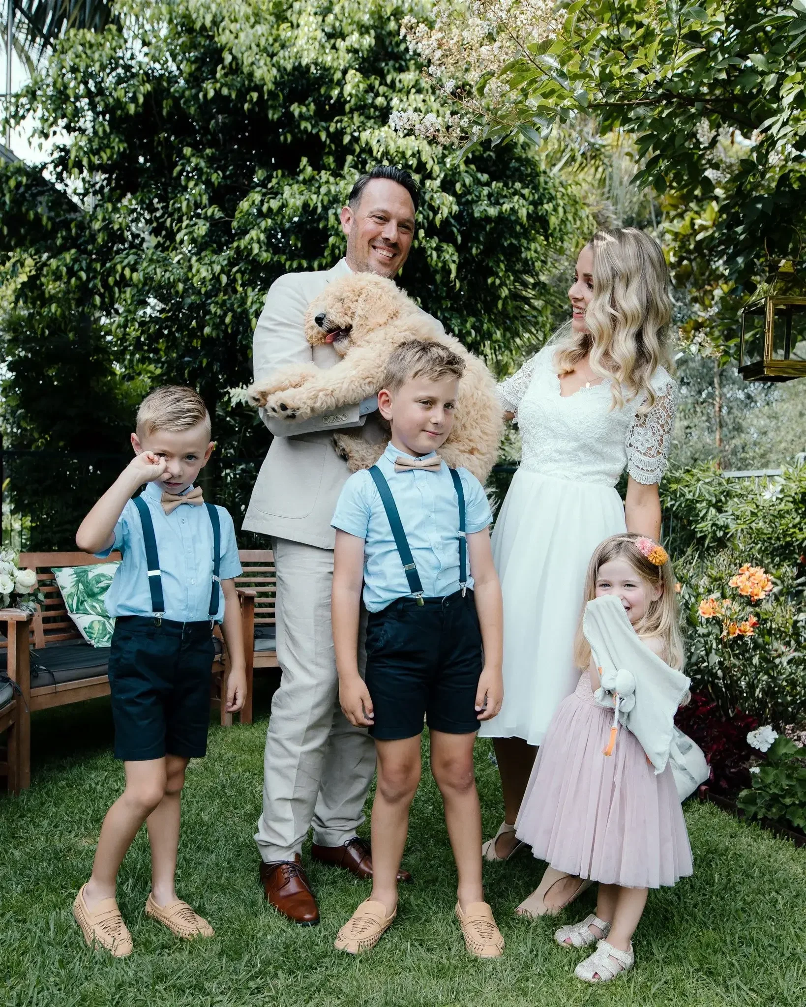 Family who just eloped at home in Melbourne's Eastern Suburbs with kids and dog — I Do Drive Thru elopement celebrant and photographer from $400