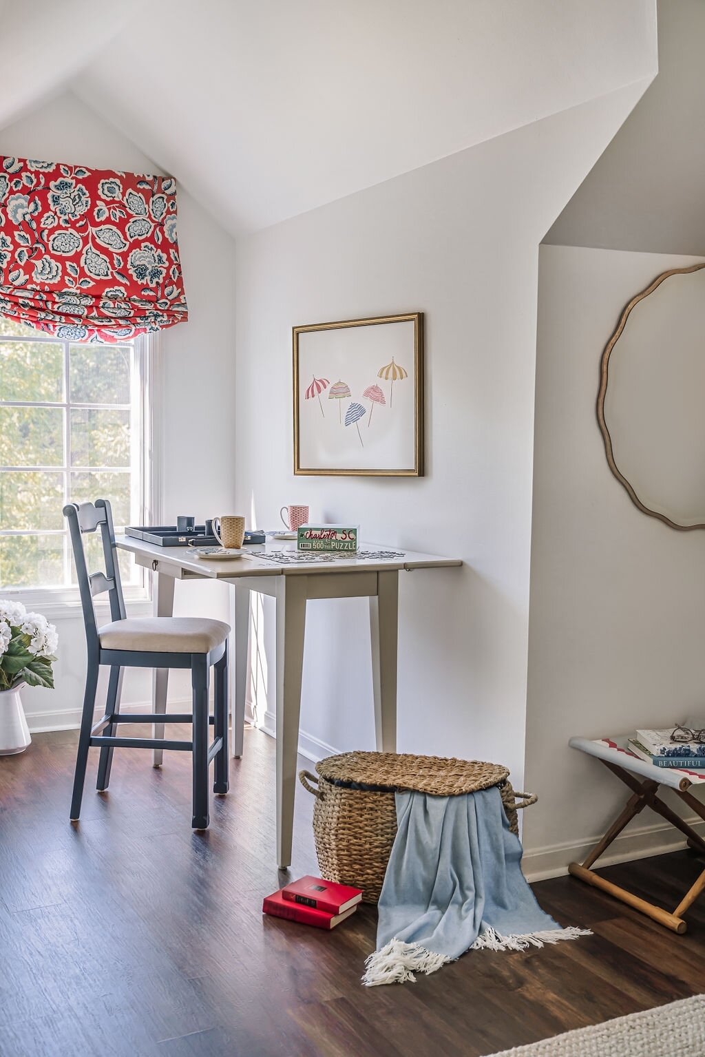 Some window seats are not built in&hellip; this little window niche in our client&rsquo;s guestroom with the cafe height expandable table and stools is perfect for some fun and games or a relaxing puzzles for one or more! With spring break and holida