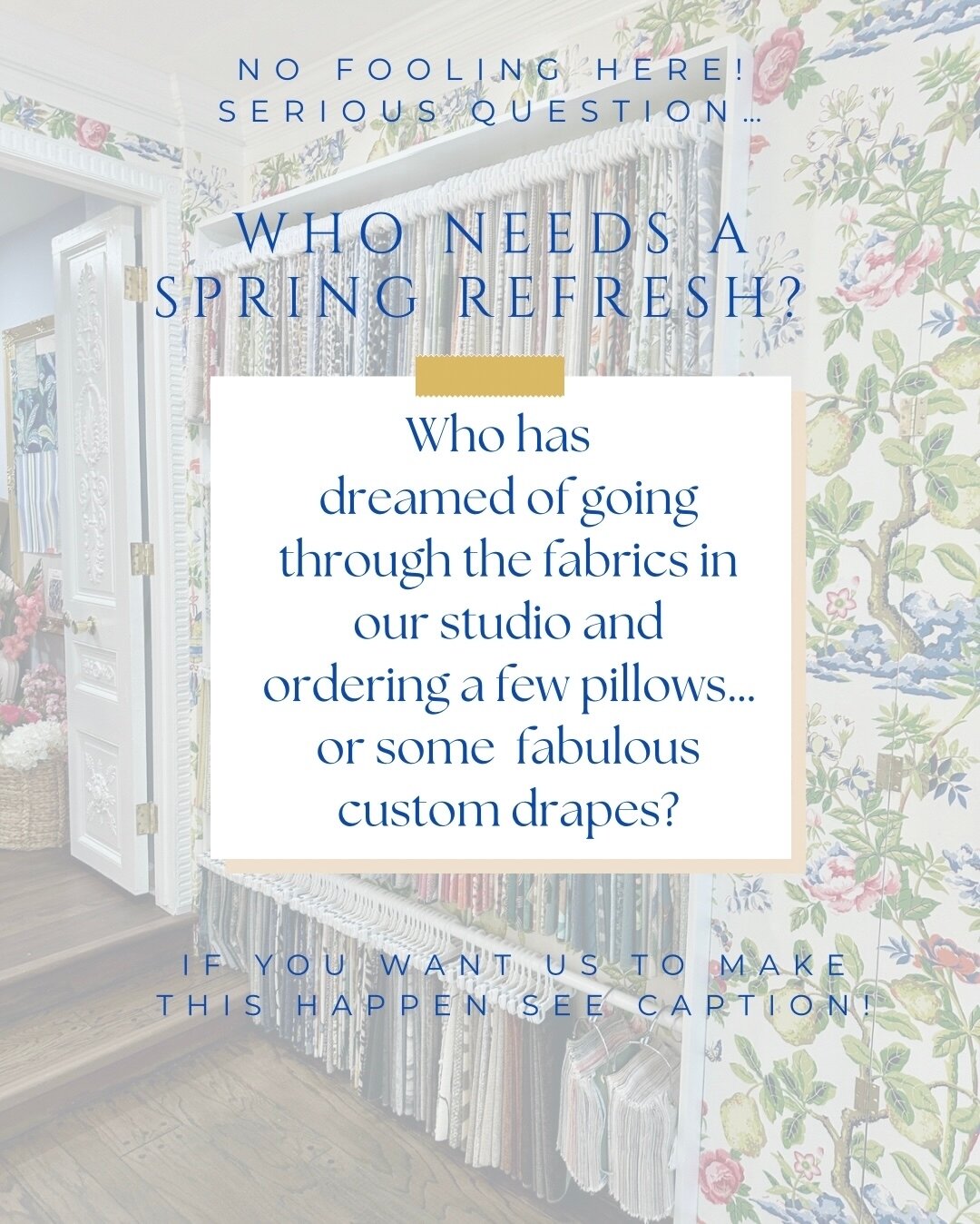 Our studio is ready for a Spring Refresh! Throughout the month of April, we will be offering various opportunities to help you with your own Spring Refresh! ☀️🌱✨
 
We are asked all the time if we could &ldquo;just order&hellip;&rdquo; - but we only 