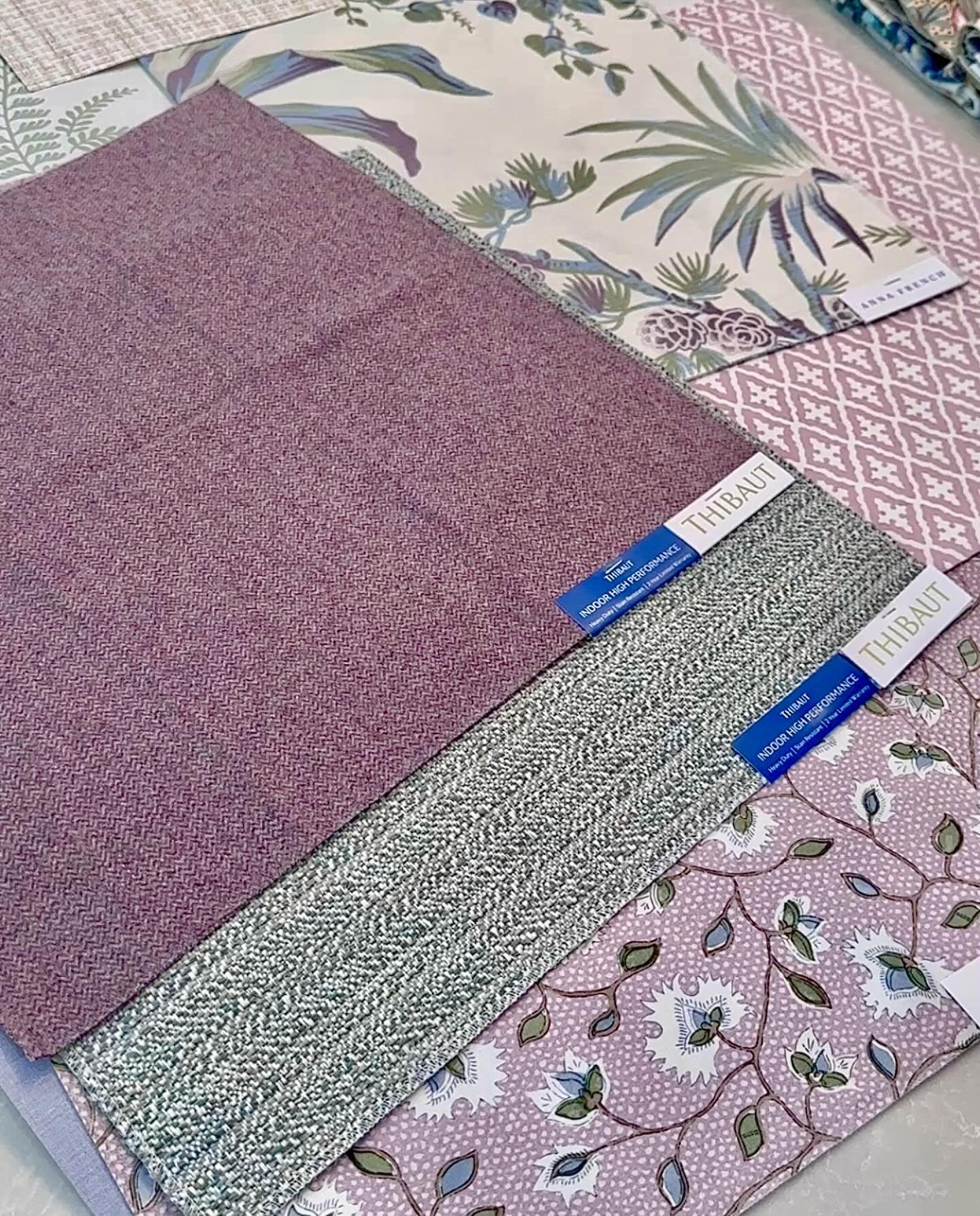 What is this? New @thibaut_1886 ?!!! We mentioned @tiffany_massing_thibaut brought us so many beautiful samples from Thibaut&rsquo;s newest Bristol Collection&hellip; here is a little taste of what we are seeing. Lots of soft purples, and a mix of ve