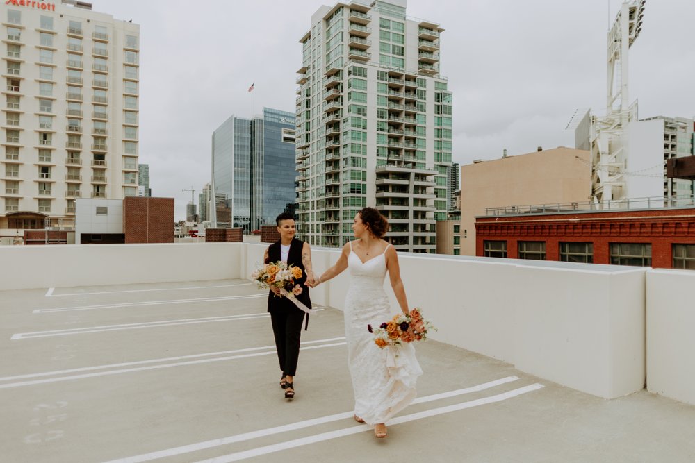 Paula + Steph Elopement Smoke Bombs Balboa Park Chalk Rooftop Photo Shoot-51.jpg