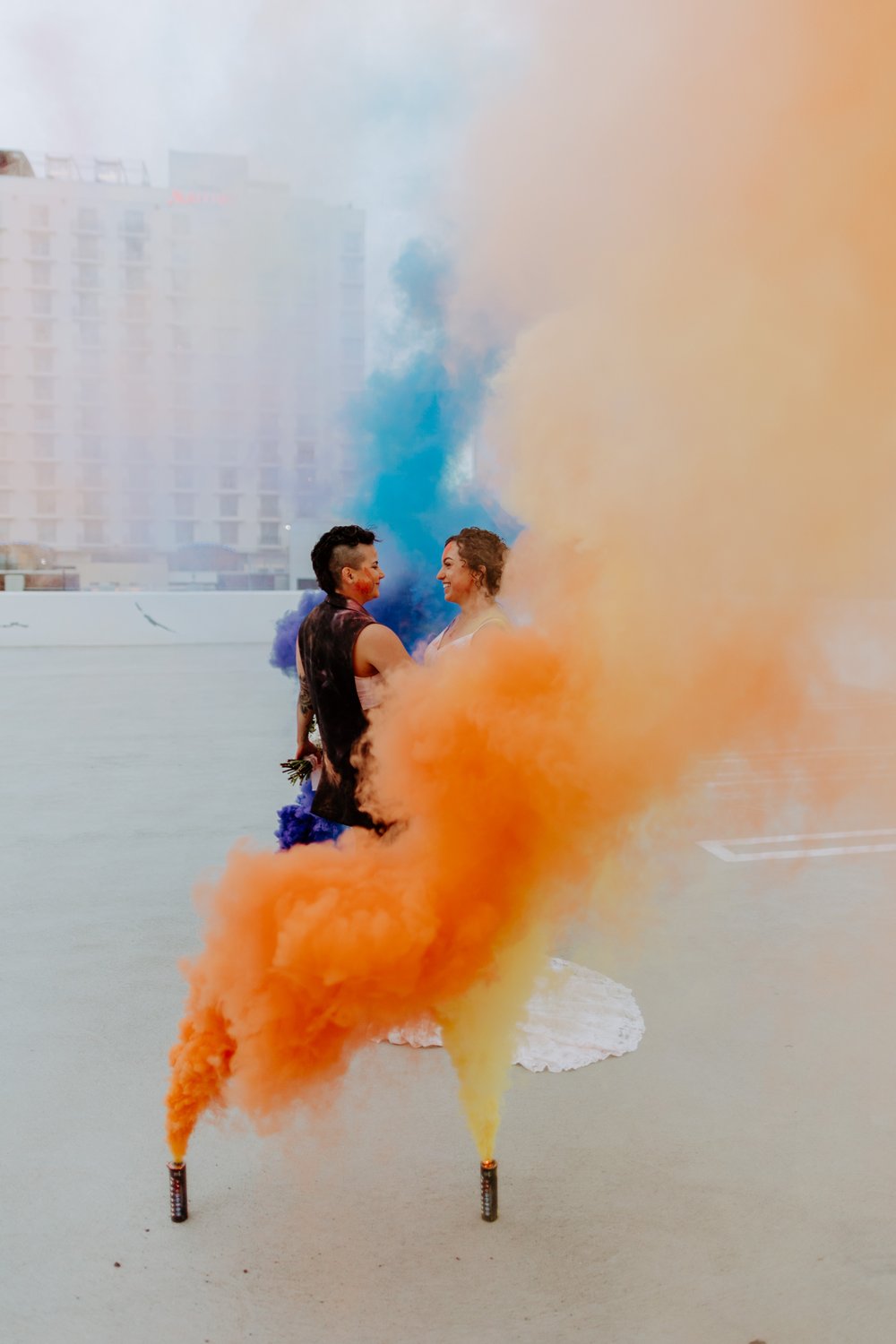 Paula + Steph Elopement Smoke Bombs Balboa Park Chalk Rooftop Photo Shoot-163.jpg