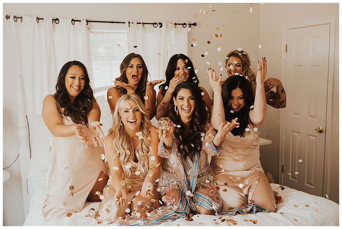 bride and bridesmaids confetti
