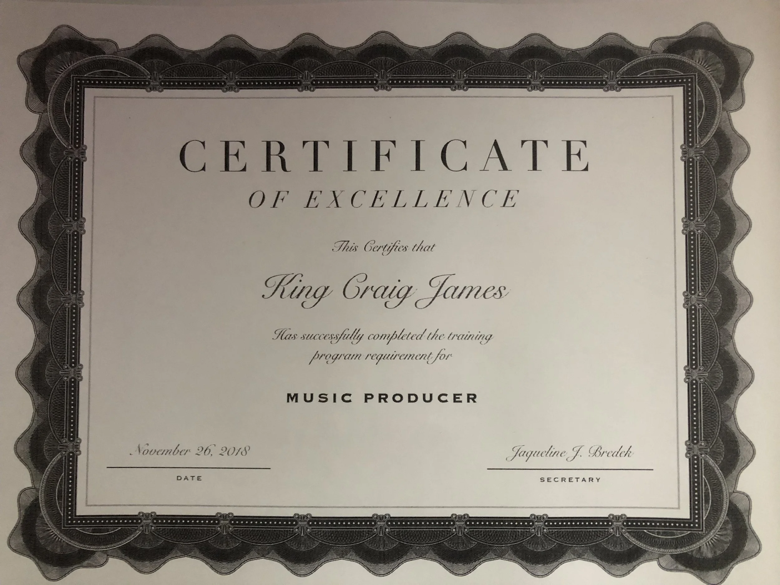 A certificate of excellence for me